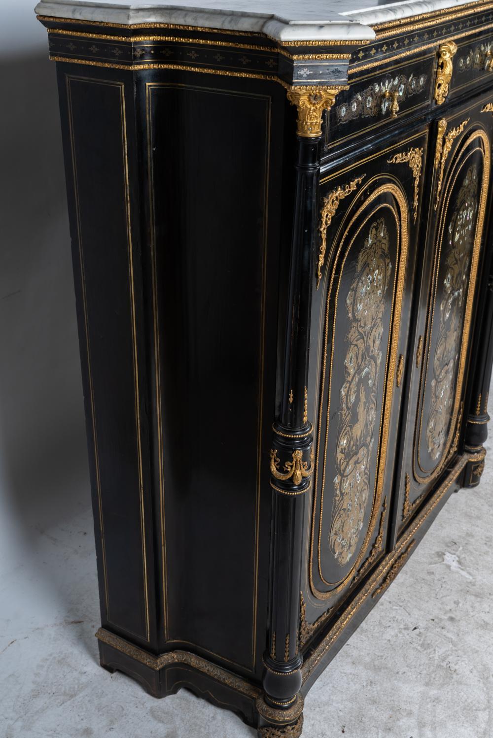 Pair Brass-Inlaid Ebonized Cabinets, French In Good Condition For Sale In Cypress, CA