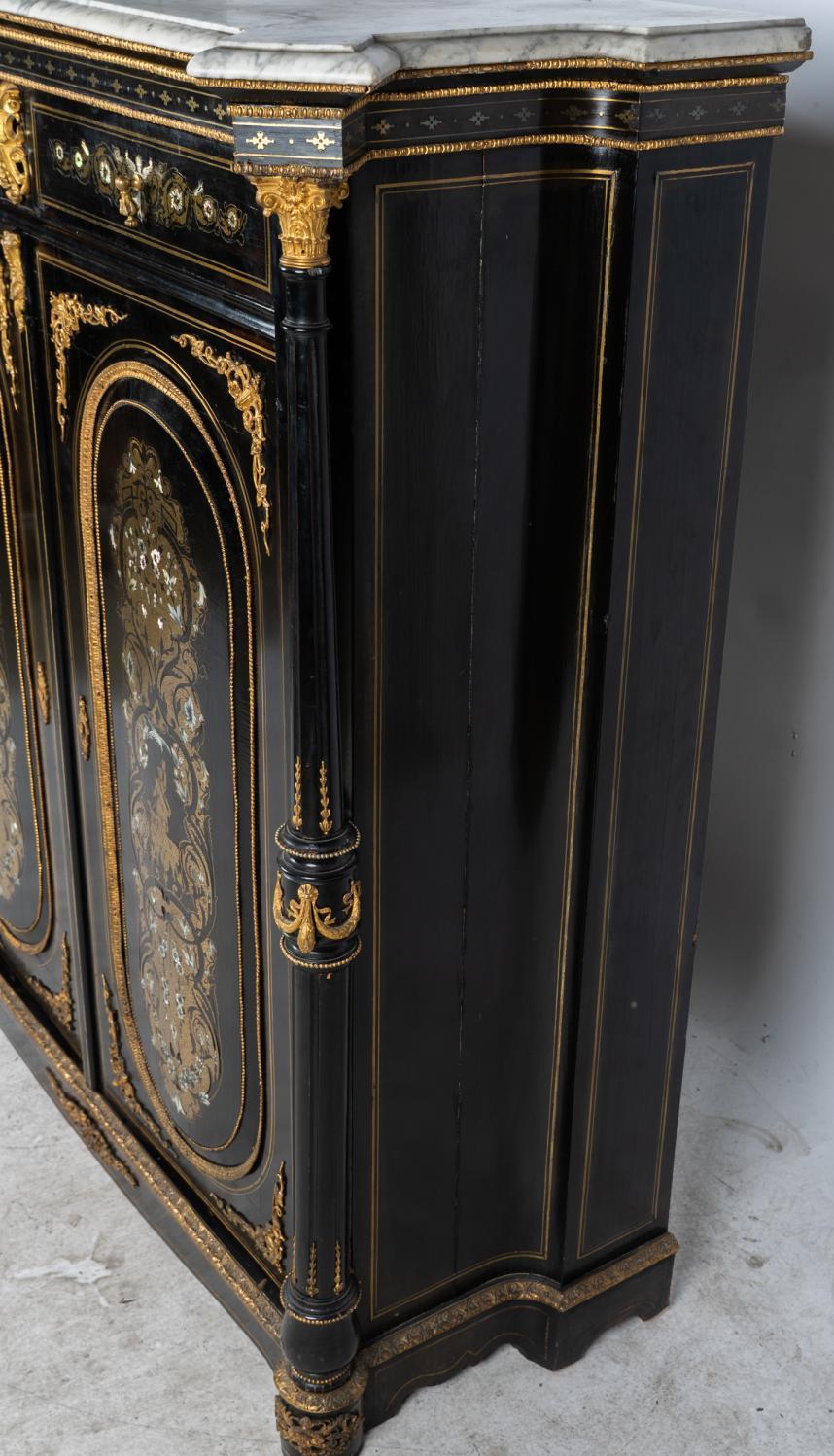 19th Century Pair Brass-Inlaid Ebonized Cabinets, French For Sale