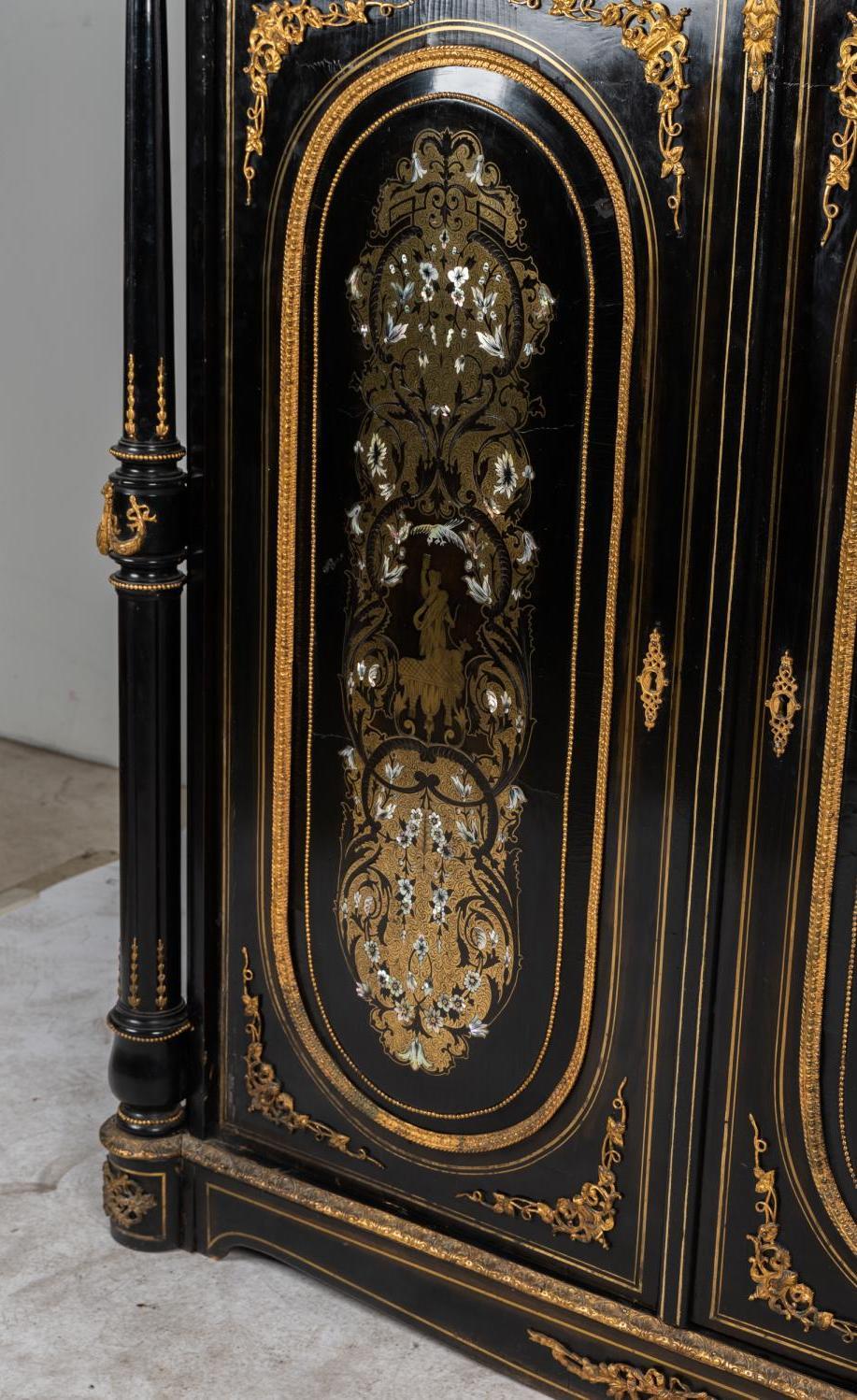 Pair Brass-Inlaid Ebonized Cabinets, French For Sale 2