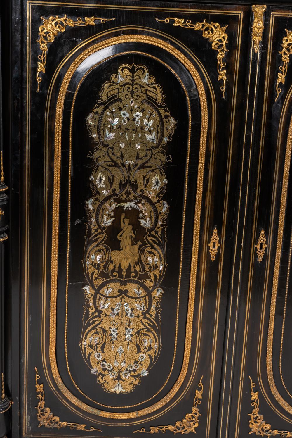 Pair Brass-Inlaid Ebonized Cabinets, French For Sale 3