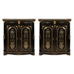 Pair Brass-Inlaid Ebonized Cabinets, French
