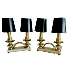 Pair Brass Italian Gio Ponti Style Mantle Table Lamps
