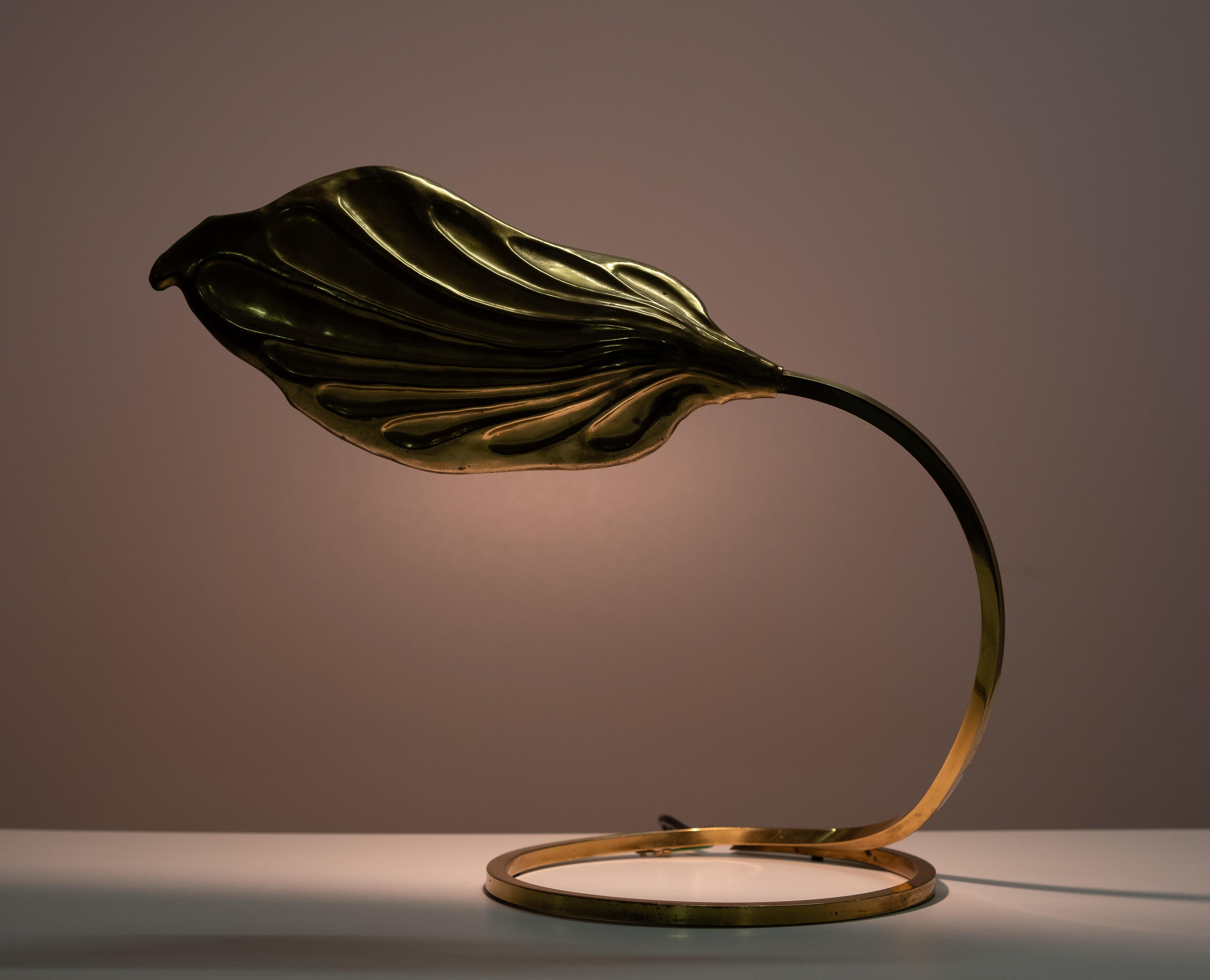 Paar Blatt-Tischlampen aus Messing, entworfen von Carlo Giorgi & Tommaso Barbi, 1970er Jahre im Angebot 4