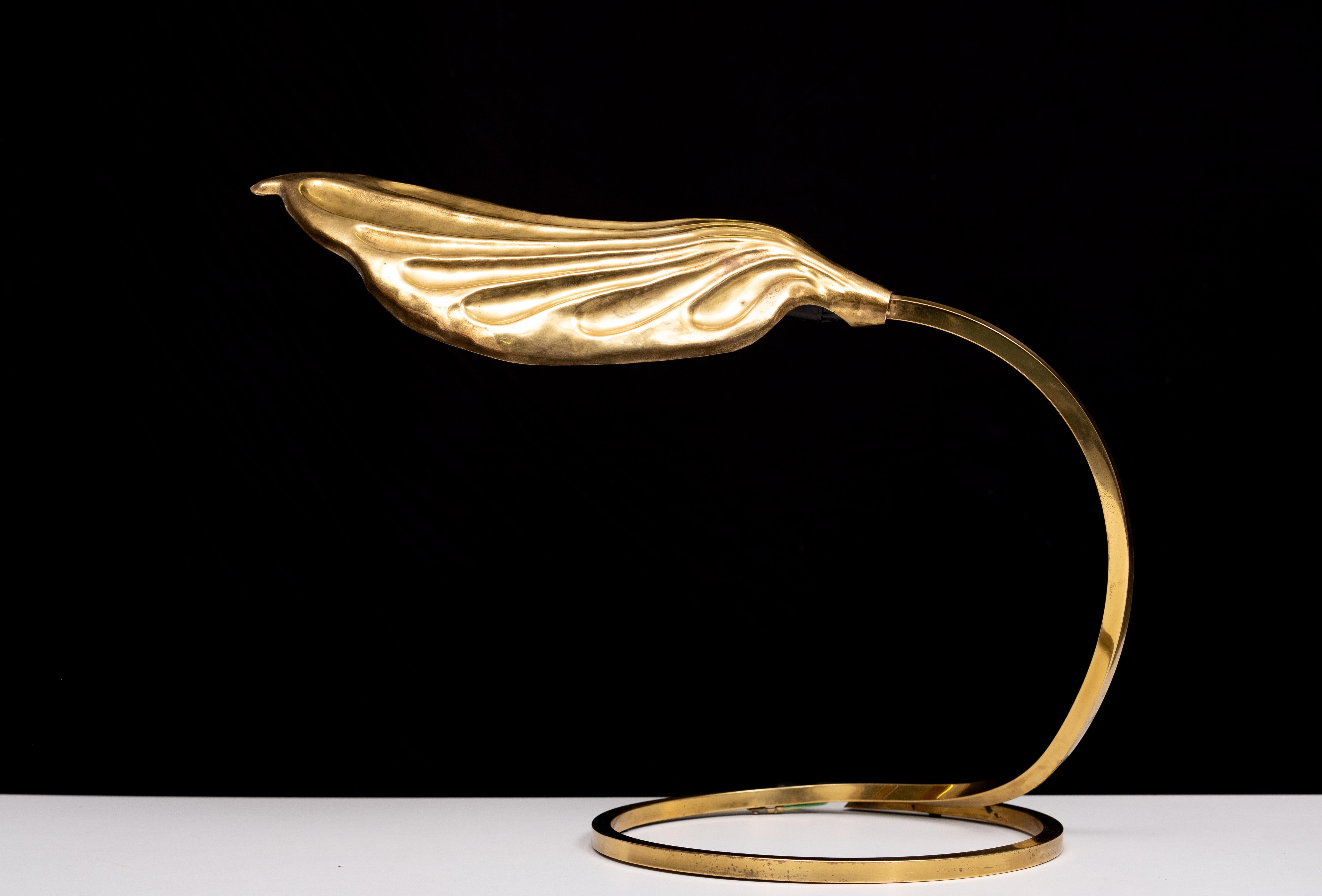 Paar Blatt-Tischlampen aus Messing, entworfen von Carlo Giorgi & Tommaso Barbi, 1970er Jahre im Angebot 5
