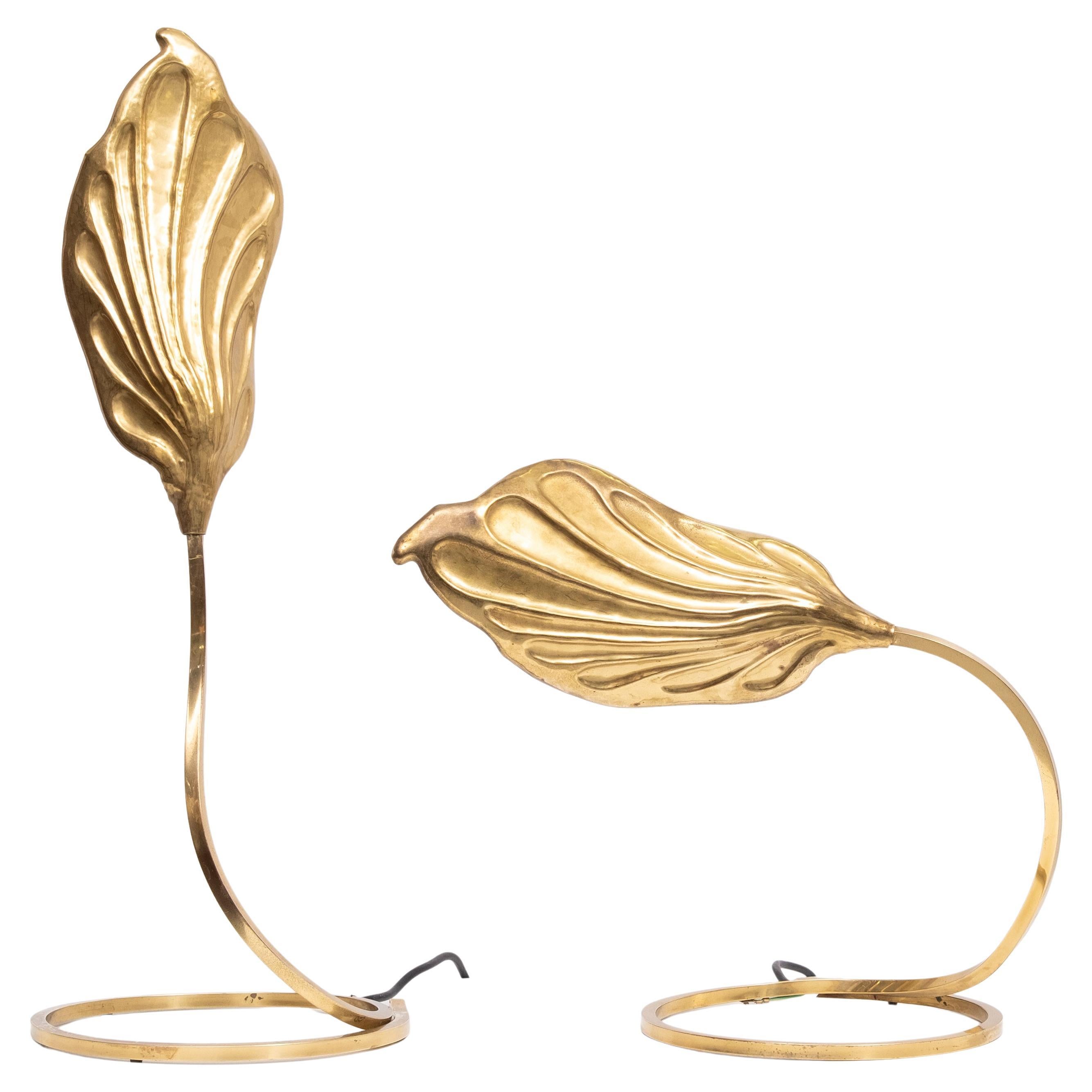Paar Blatt-Tischlampen aus Messing, entworfen von Carlo Giorgi & Tommaso Barbi, 1970er Jahre (Moderne der Mitte des Jahrhunderts) im Angebot