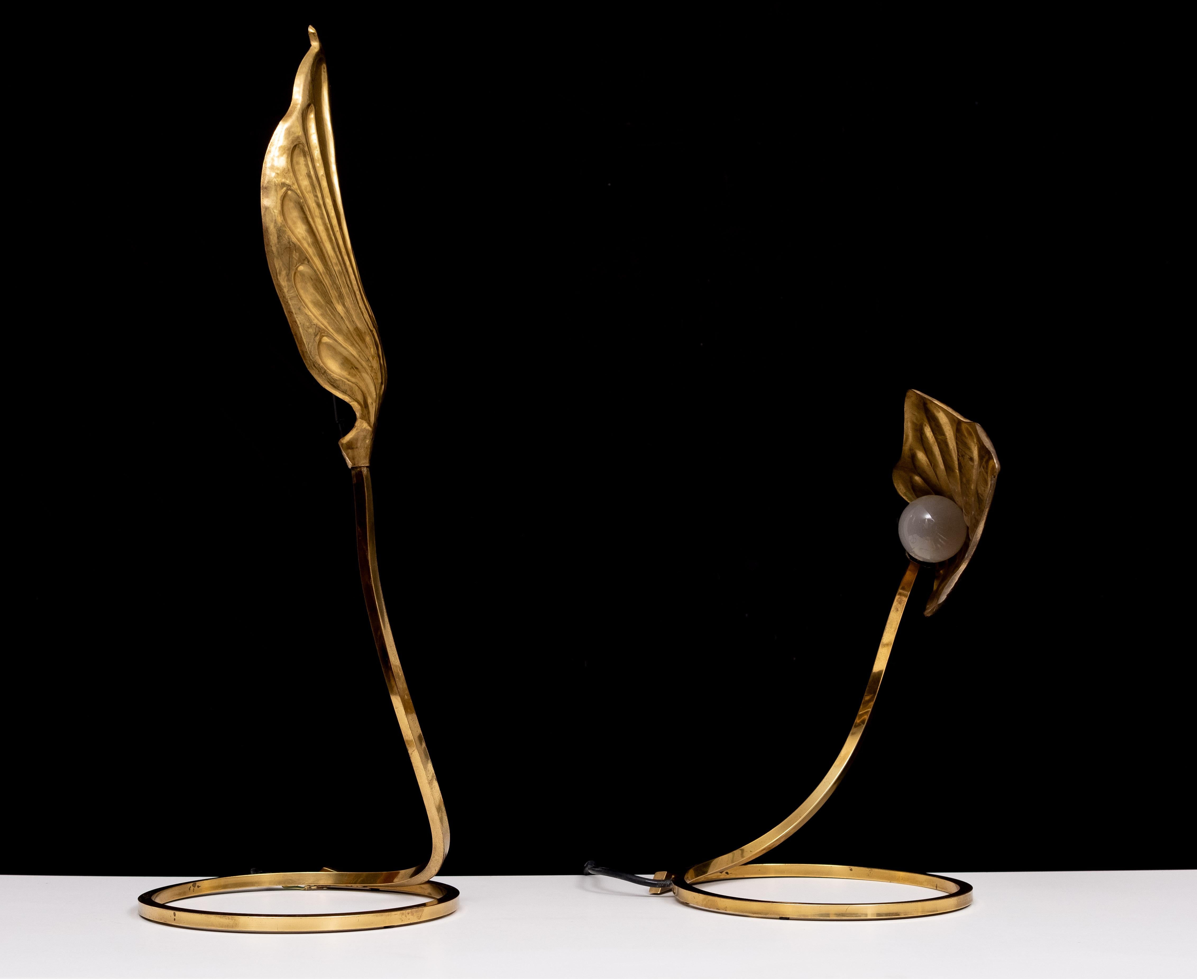 Paar Blatt-Tischlampen aus Messing, entworfen von Carlo Giorgi & Tommaso Barbi, 1970er Jahre im Zustand „Gut“ im Angebot in Den Haag, NL