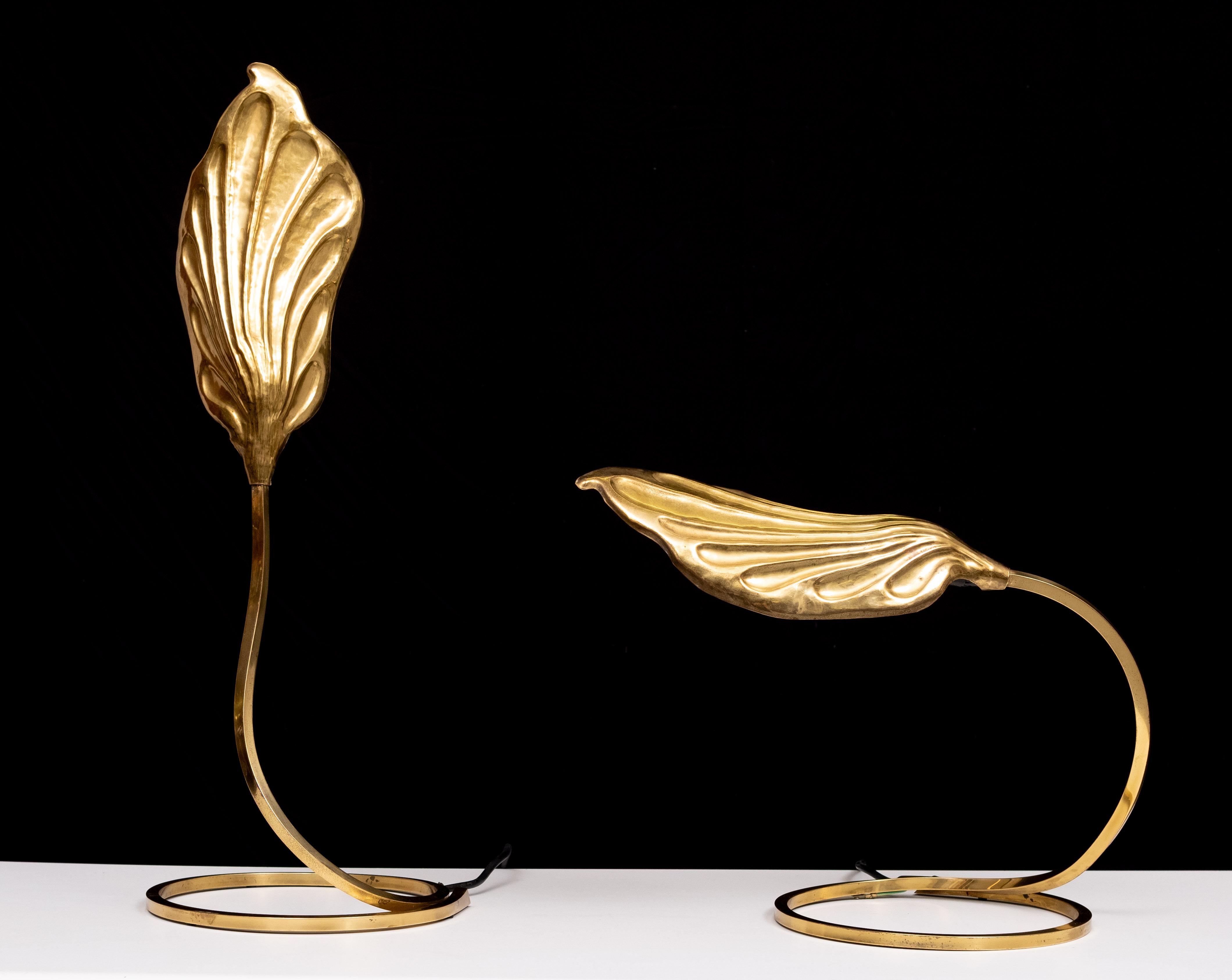 Paar Blatt-Tischlampen aus Messing, entworfen von Carlo Giorgi & Tommaso Barbi, 1970er Jahre im Angebot 2