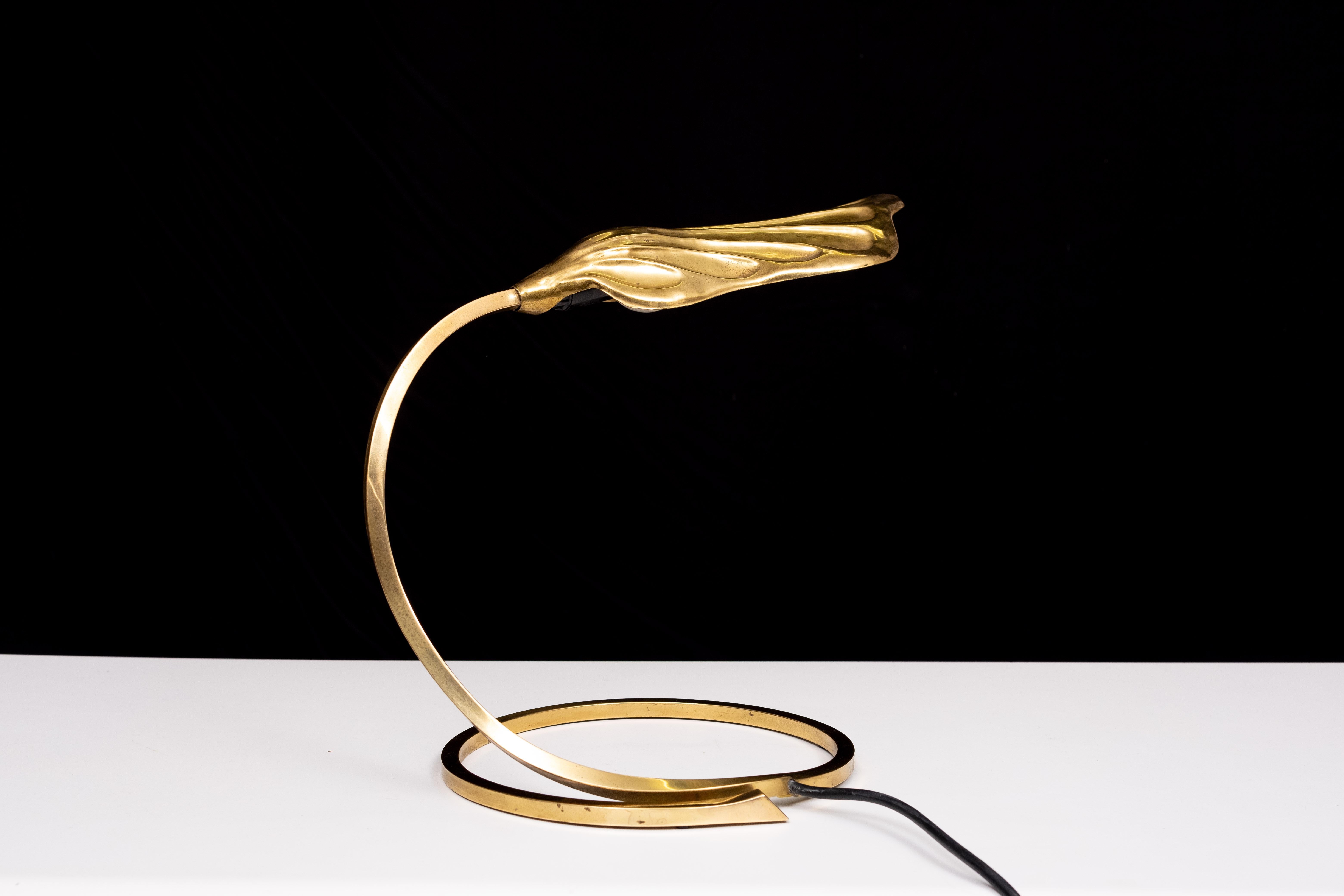 Paar Blatt-Tischlampen aus Messing, entworfen von Carlo Giorgi & Tommaso Barbi, 1970er Jahre im Angebot 3