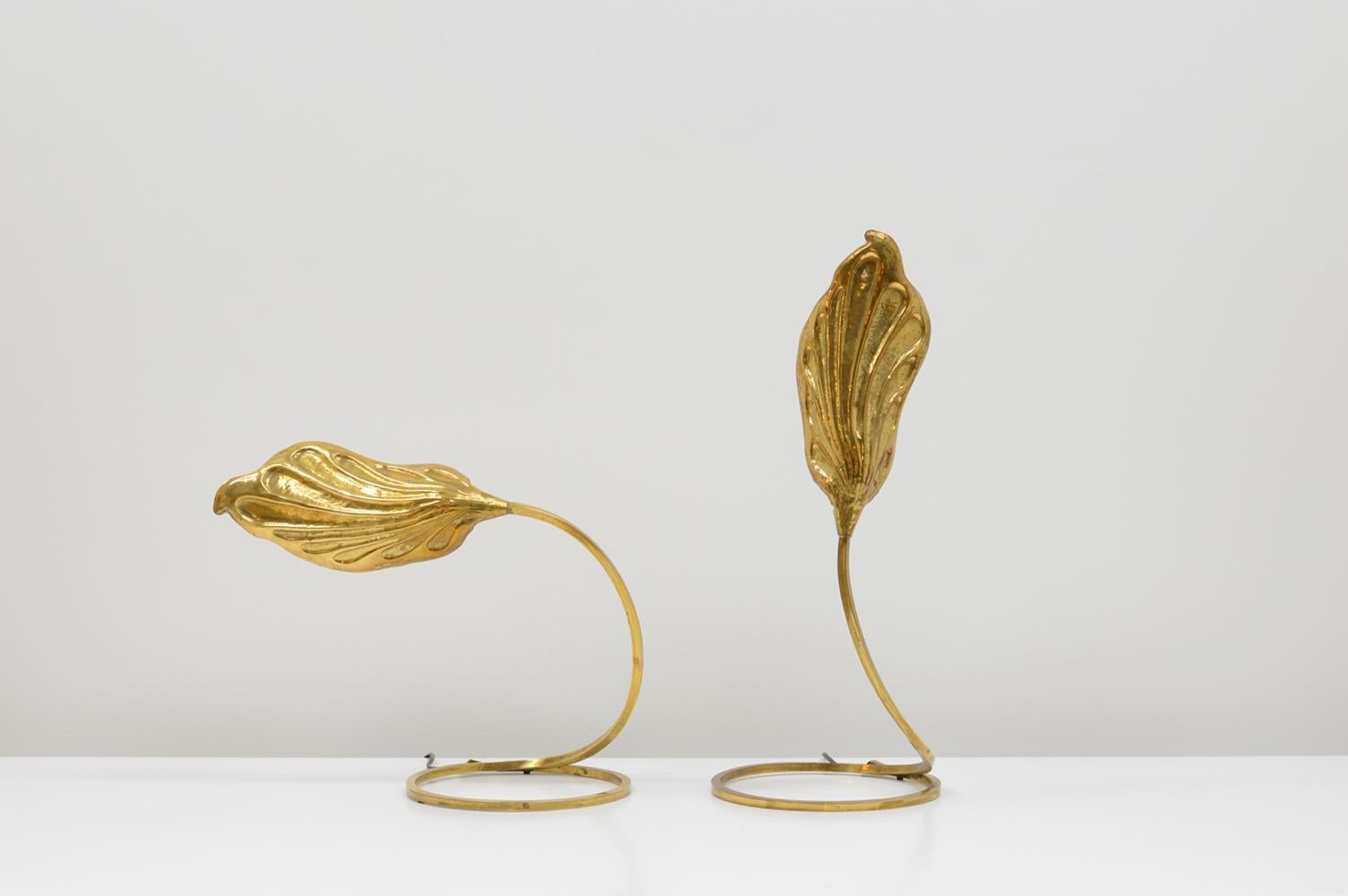 Mid-Century Modern Pair Brass Leaf Tables Lamps by Carlo Giorgi & Tommaso Barbi for Bottega Gadda