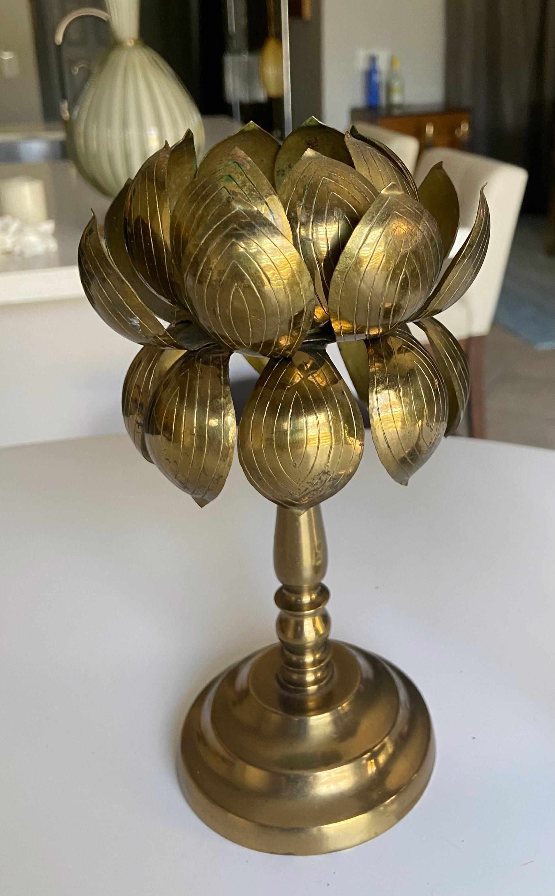 Pair Brass Lotus Flower Candleholders Feldman For Sale 7