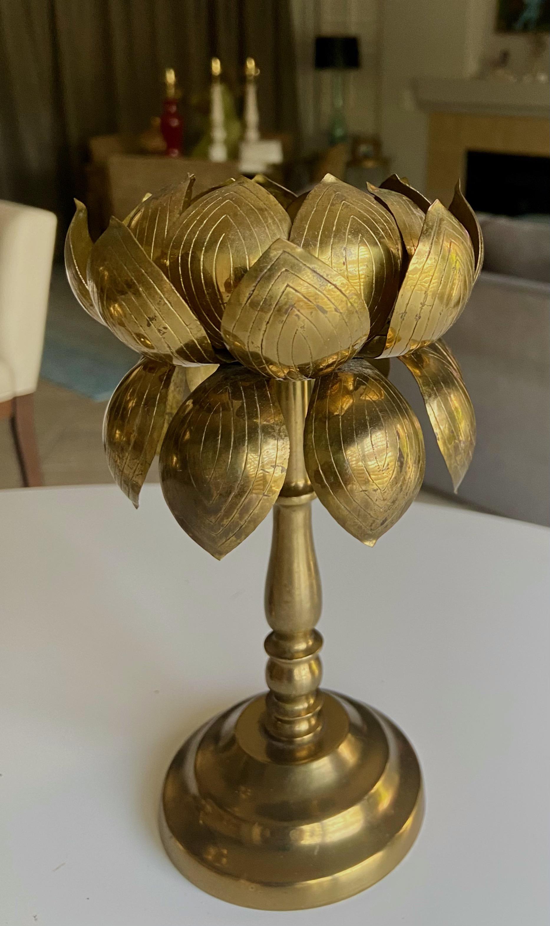 Pair Brass Lotus Flower Candleholders Feldman For Sale 8
