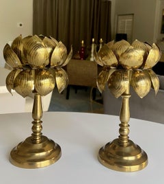 Pair Brass Lotus Flower Candleholders Feldman