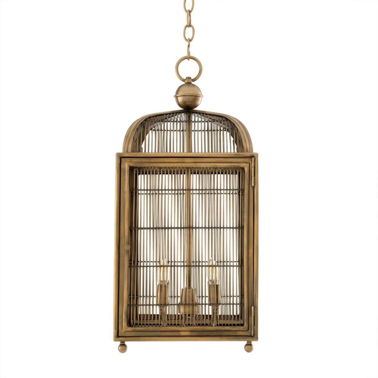 Contemporary Pair of Brass Modern Falcon Birdcage Hall Lanterns Eichholtz Germany Midcentury