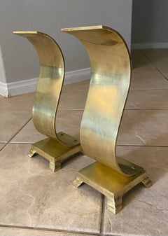 Pair Brass Modern Scroll Andirons