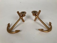 Pair of Brass Nautical Anchor Form Candlesticks