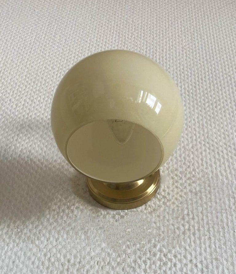 Pair Brass Opaline Glass Wall Sconces Atributed to Paavo Tynell, Finland, 1950s For Sale 4