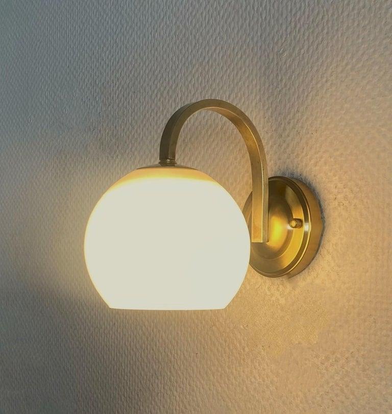 Pair Brass Opaline Glass Wall Sconces Atributed to Paavo Tynell, Finland, 1950s For Sale 5
