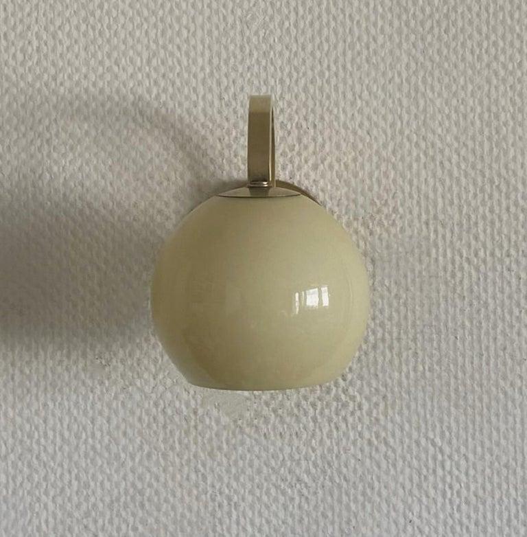 Pair Brass Opaline Glass Wall Sconces Atributed to Paavo Tynell, Finland, 1950s For Sale 2