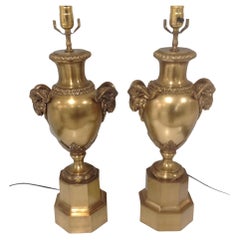 Pair Brass or Bronze Rams Head Lamps by Maitland Smith
