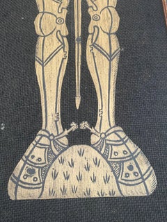 Pair of Brass Rubbings Art of 16th-17th Century Figures on Burlap