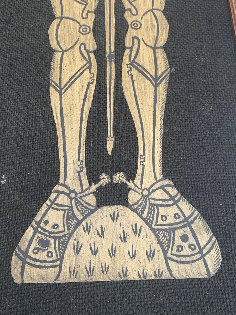 Pair of Brass Rubbings Art of 16th17th Century Figures on Burlap at