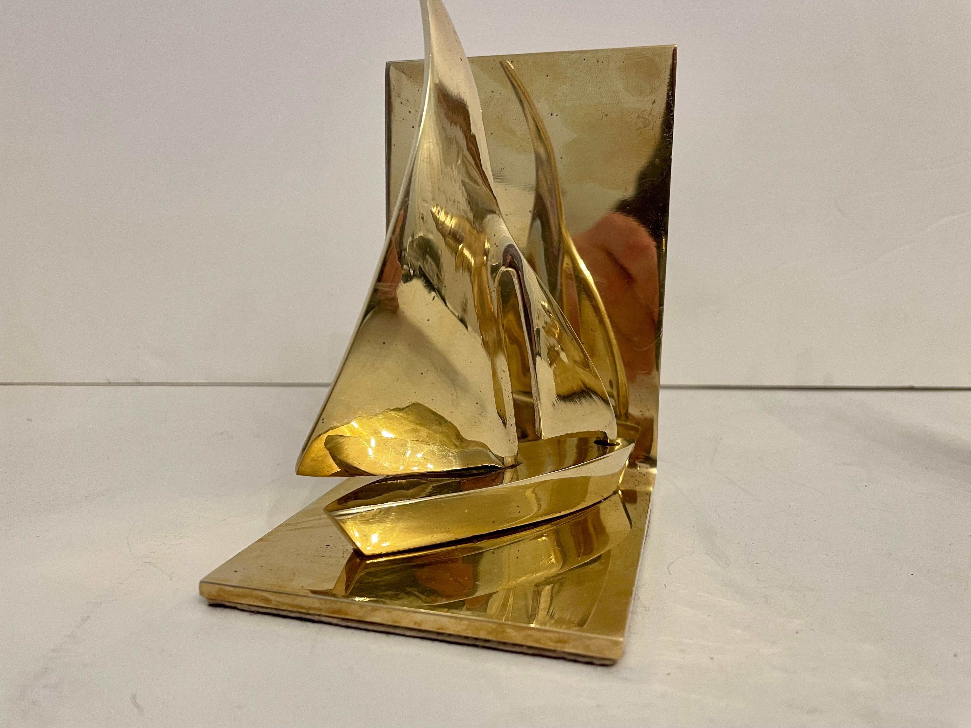 Korean Pair Brass Sailboat Bookends For Sale