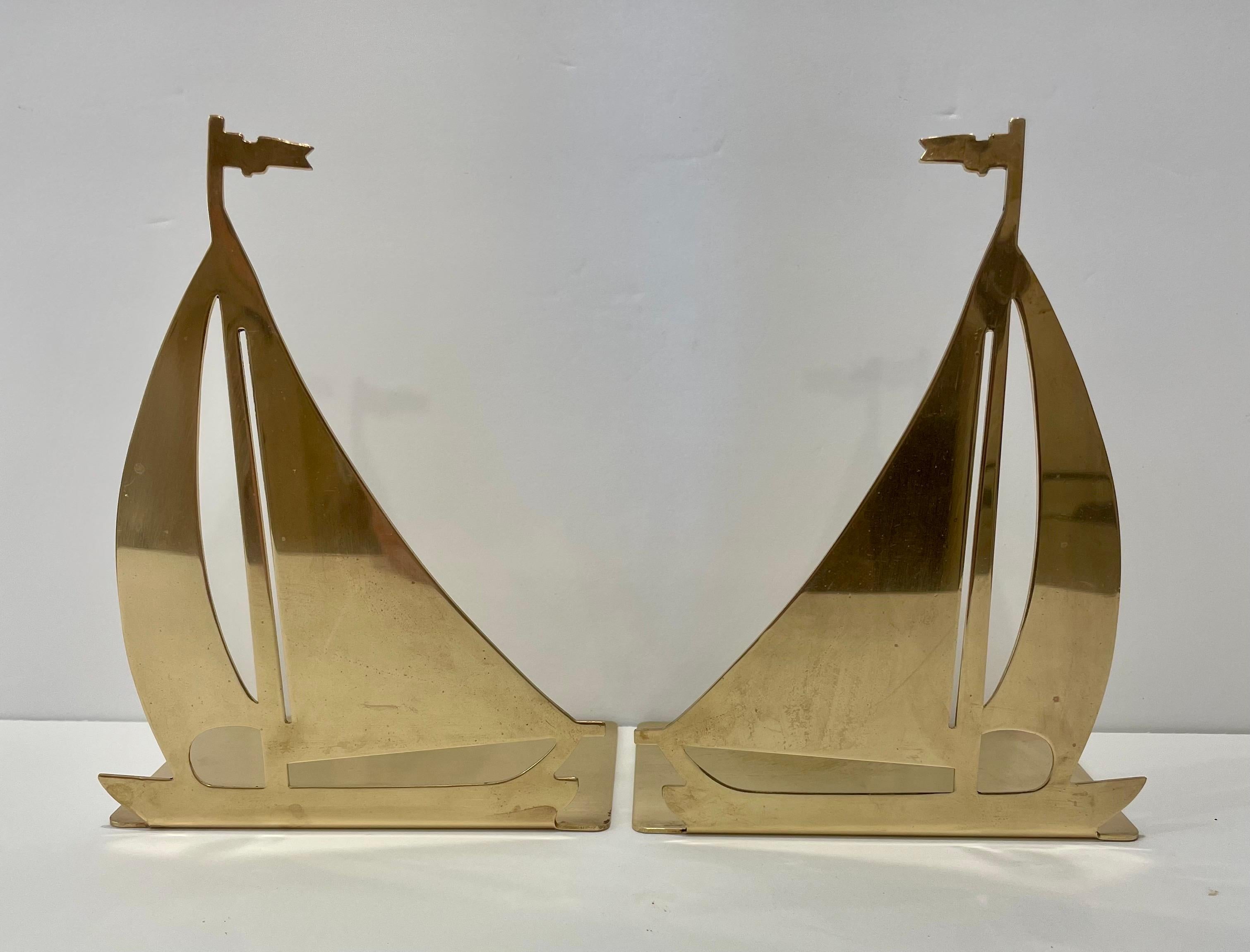 Unknown Pair Brass Sailboat Bookends For Sale