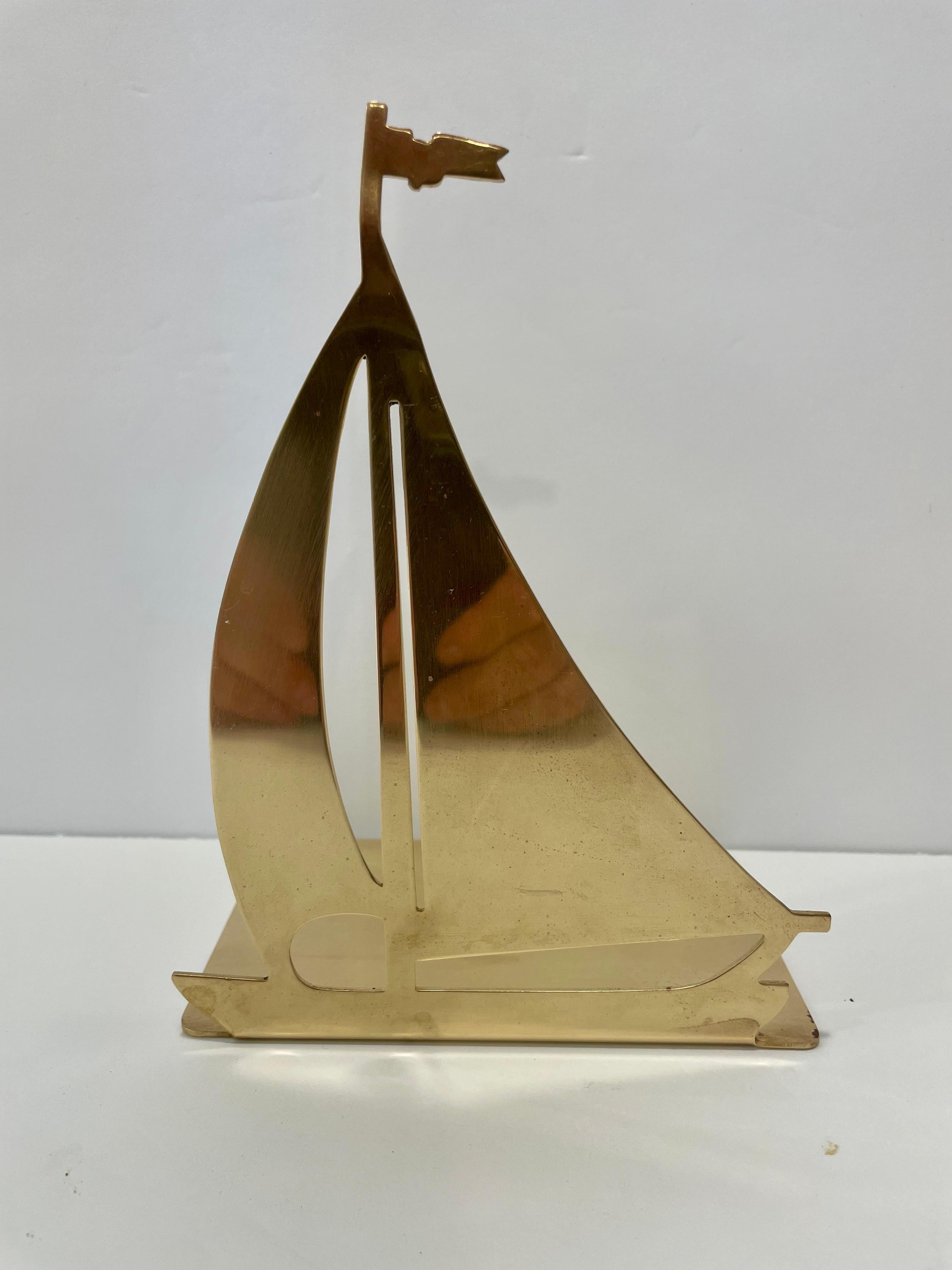 20th Century Pair Brass Sailboat Bookends For Sale