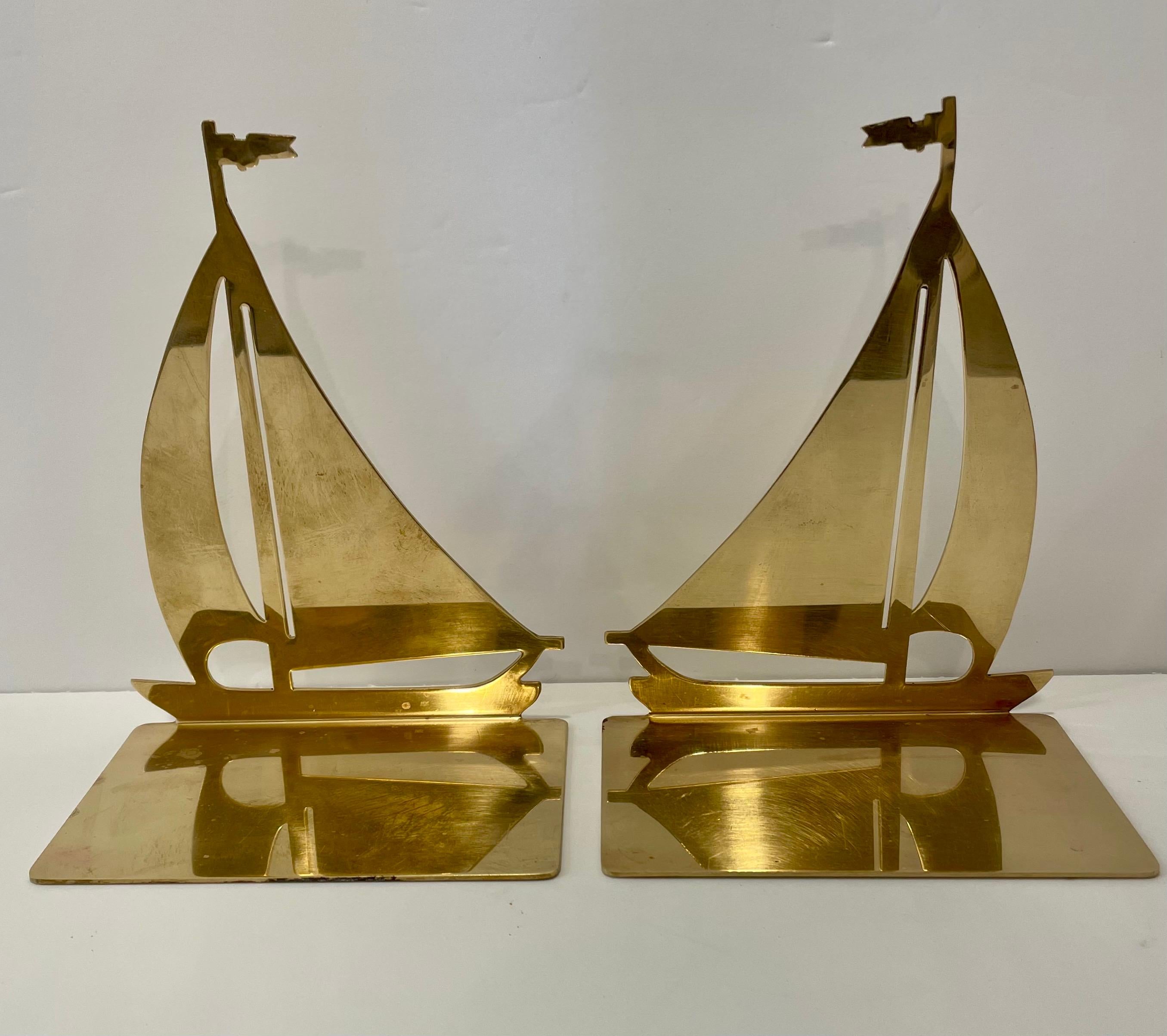Pair Brass Sailboat Bookends For Sale 1