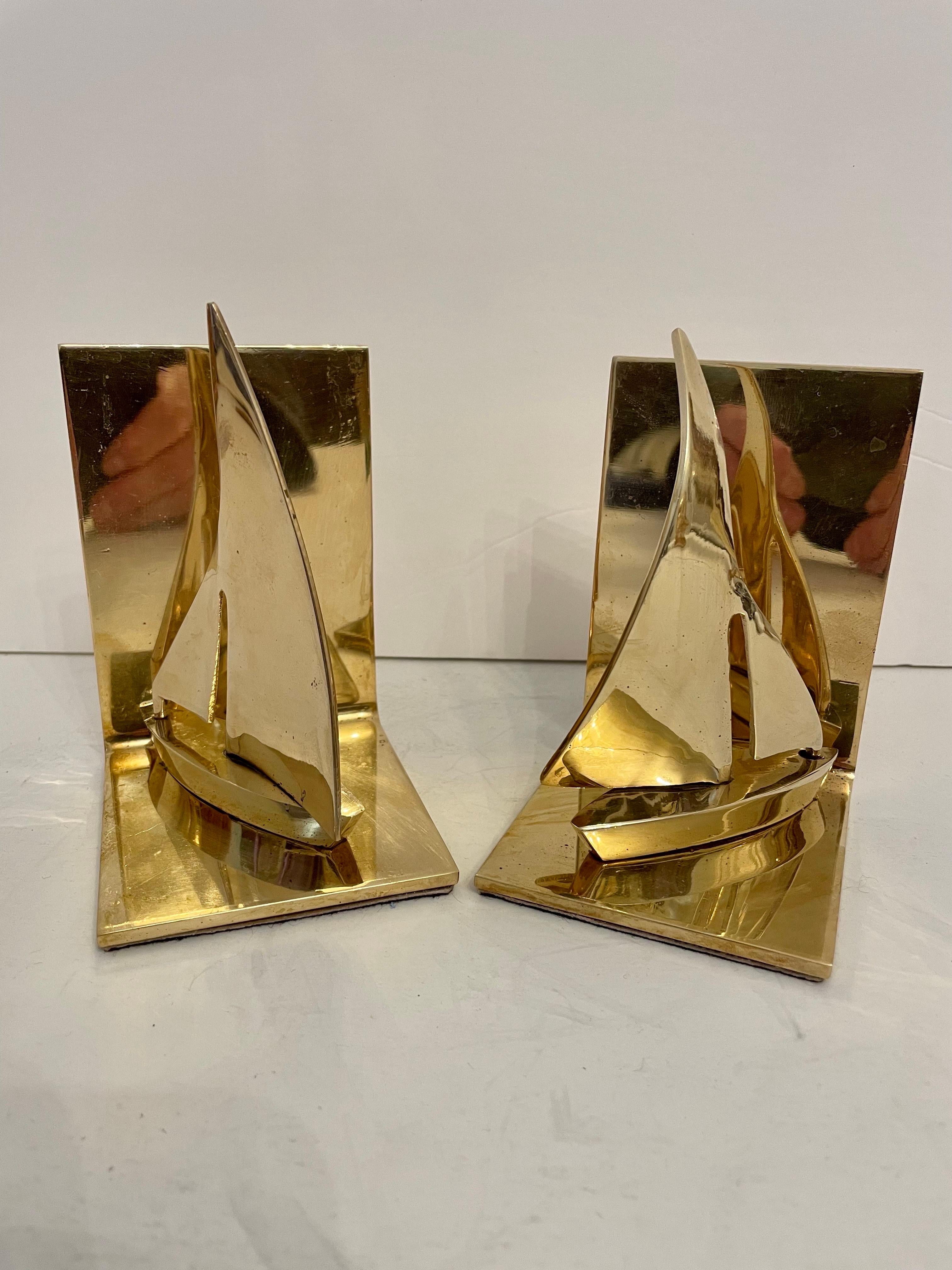 Pair Brass Sailboat Bookends For Sale 2