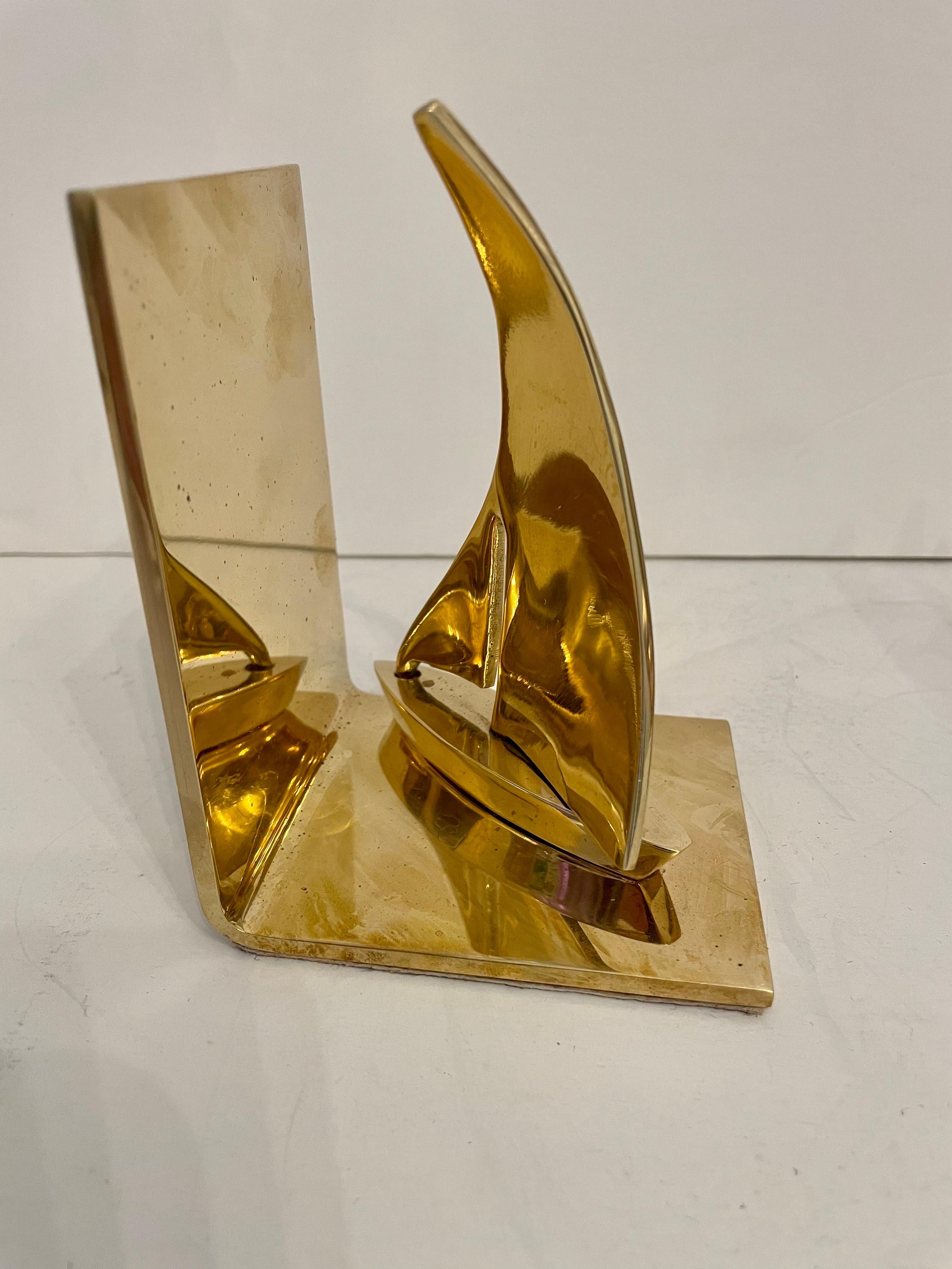 Pair Brass Sailboat Bookends For Sale 3
