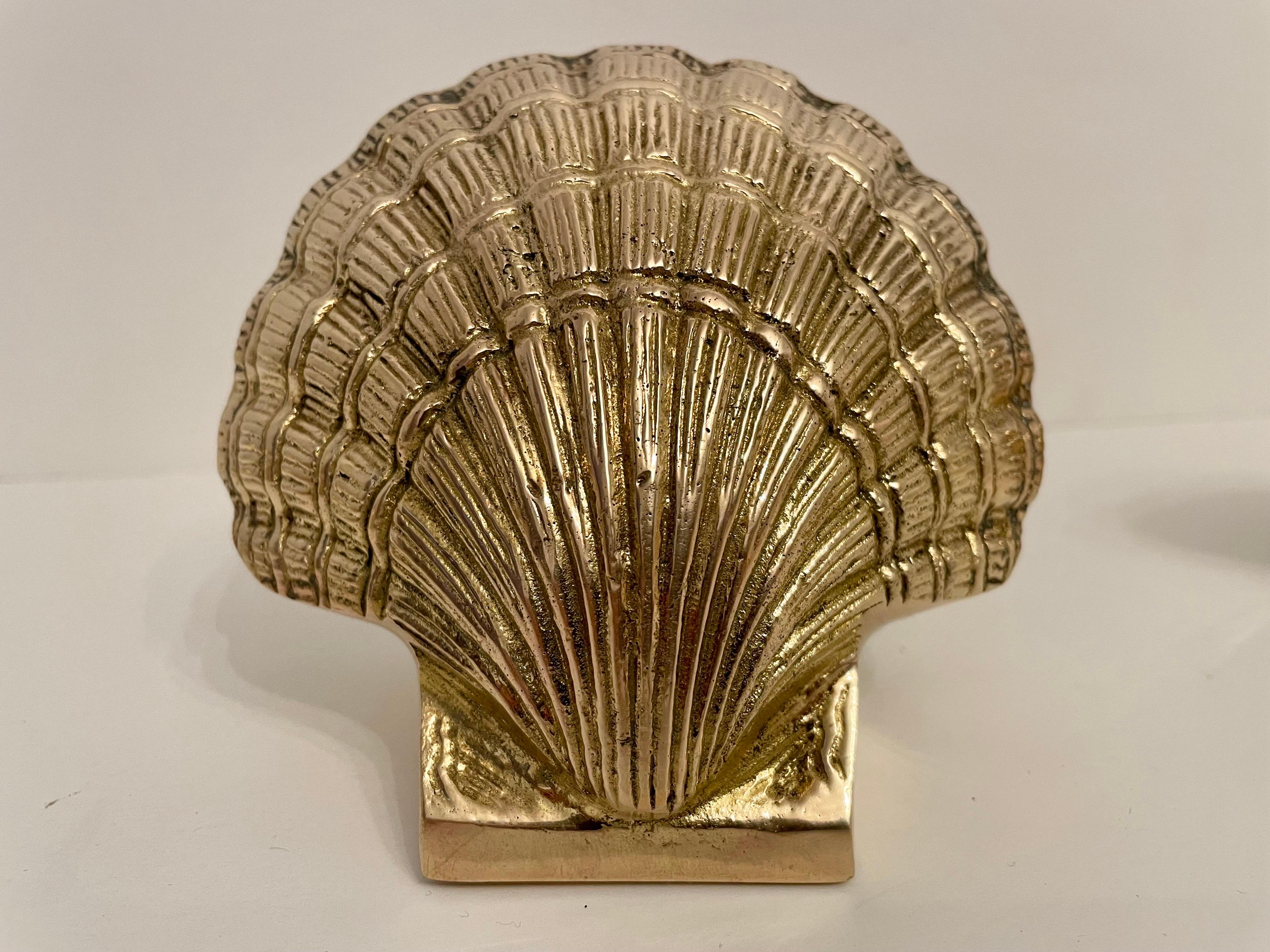Pair Brass Scallop Or Clam Shell Seashell Bookends 3