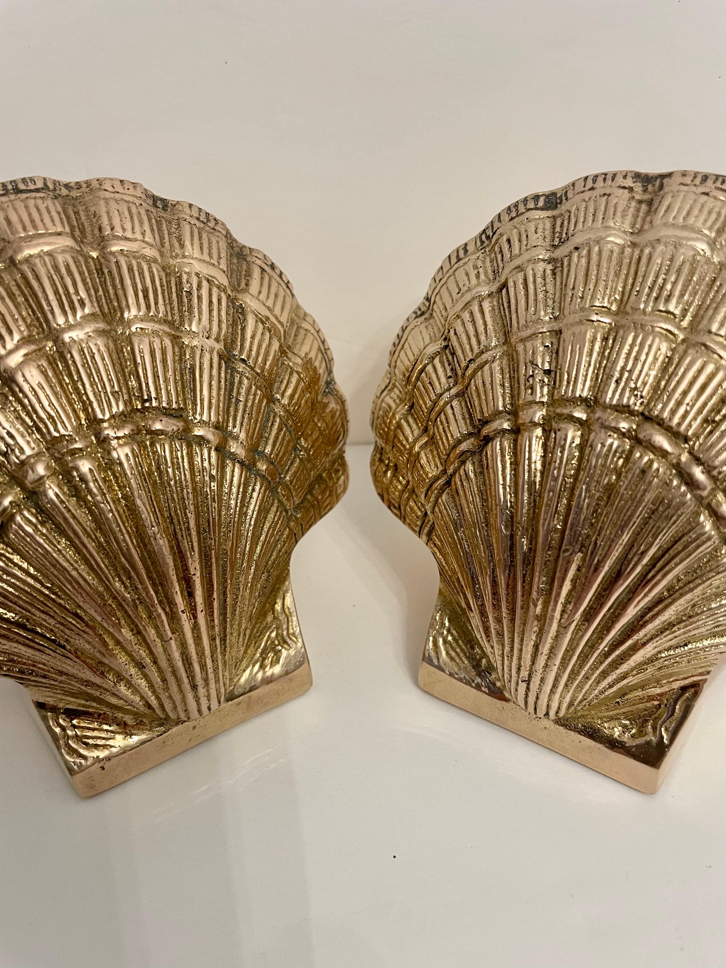 American Pair Brass Scallop Or Clam Shell Seashell Bookends
