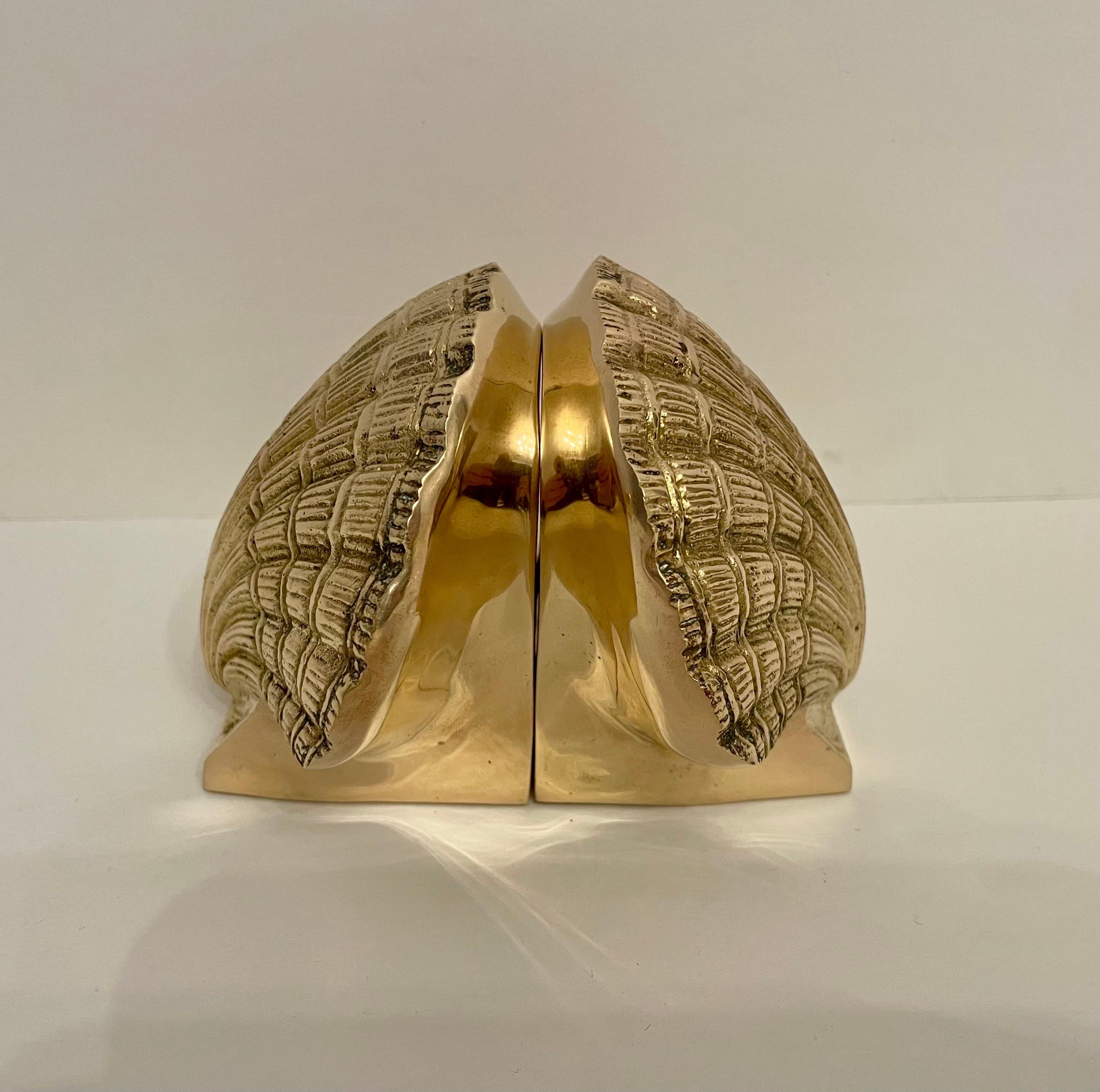 Cast Pair Brass Scallop Or Clam Shell Seashell Bookends