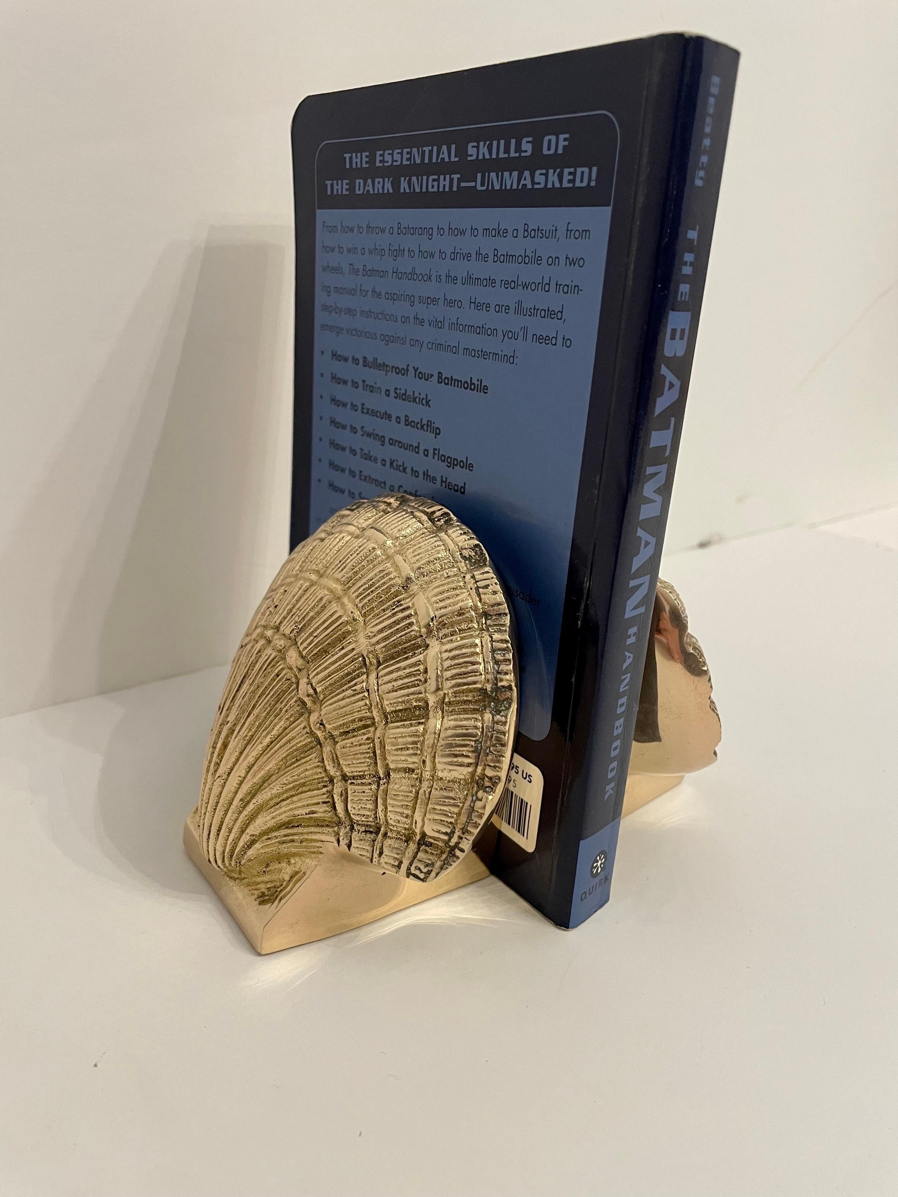 20th Century Pair Brass Scallop Or Clam Shell Seashell Bookends