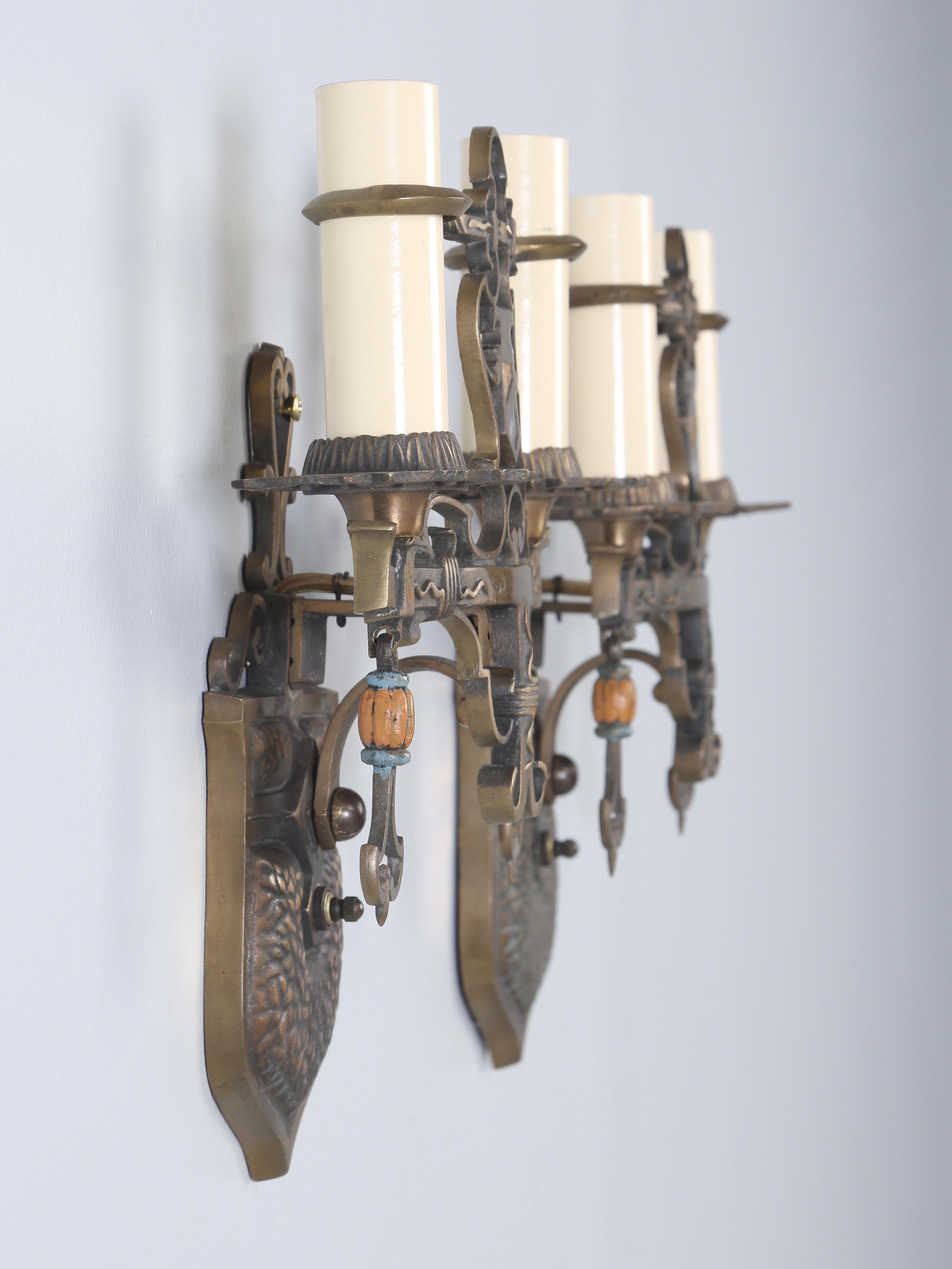 Greek Revival Pair Brass Sconces Removed from a Historic Howard Van Doren Shaw Home c1909 For Sale