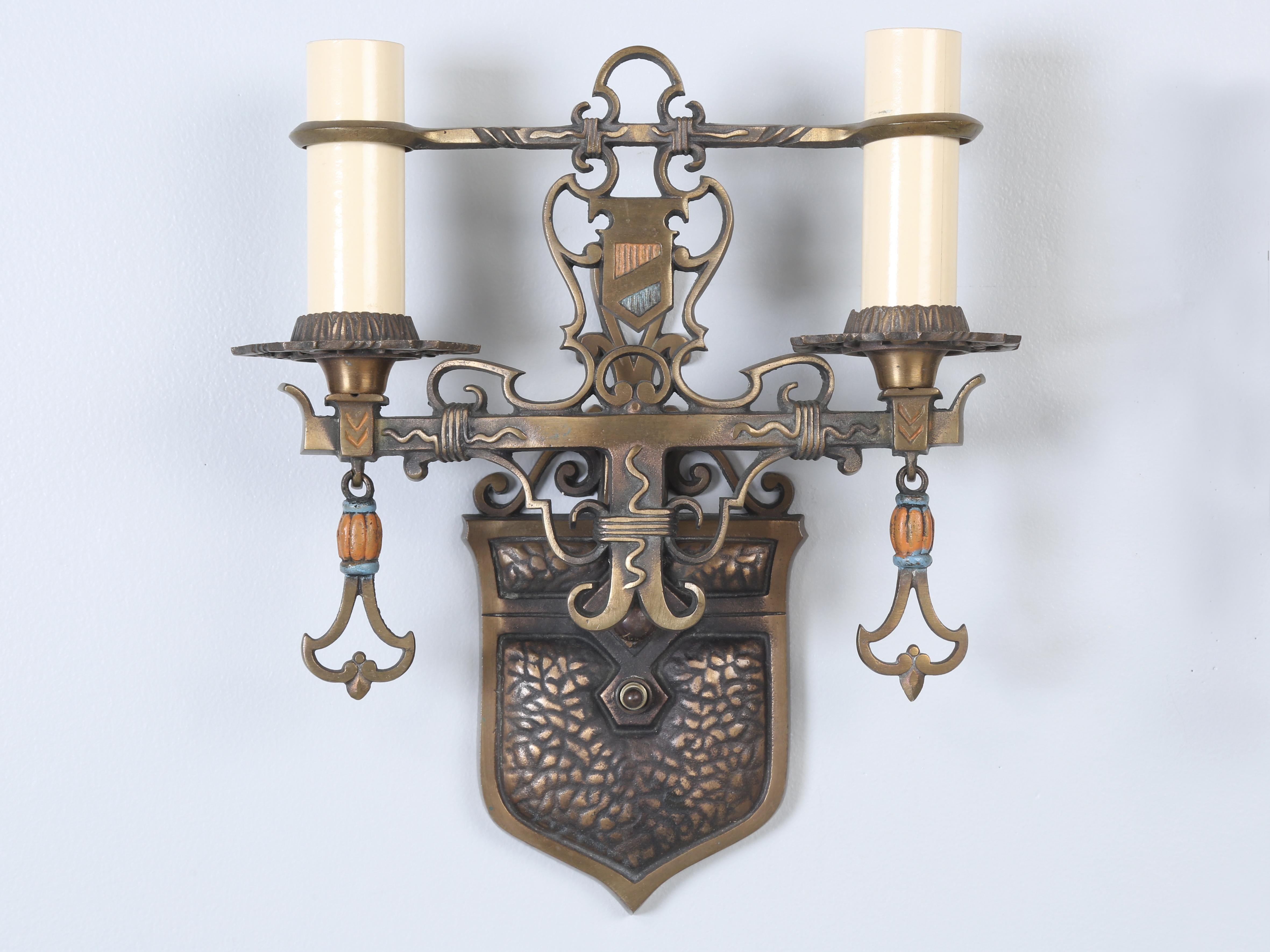 American Pair Brass Sconces Removed from a Historic Howard Van Doren Shaw Home c1909 For Sale