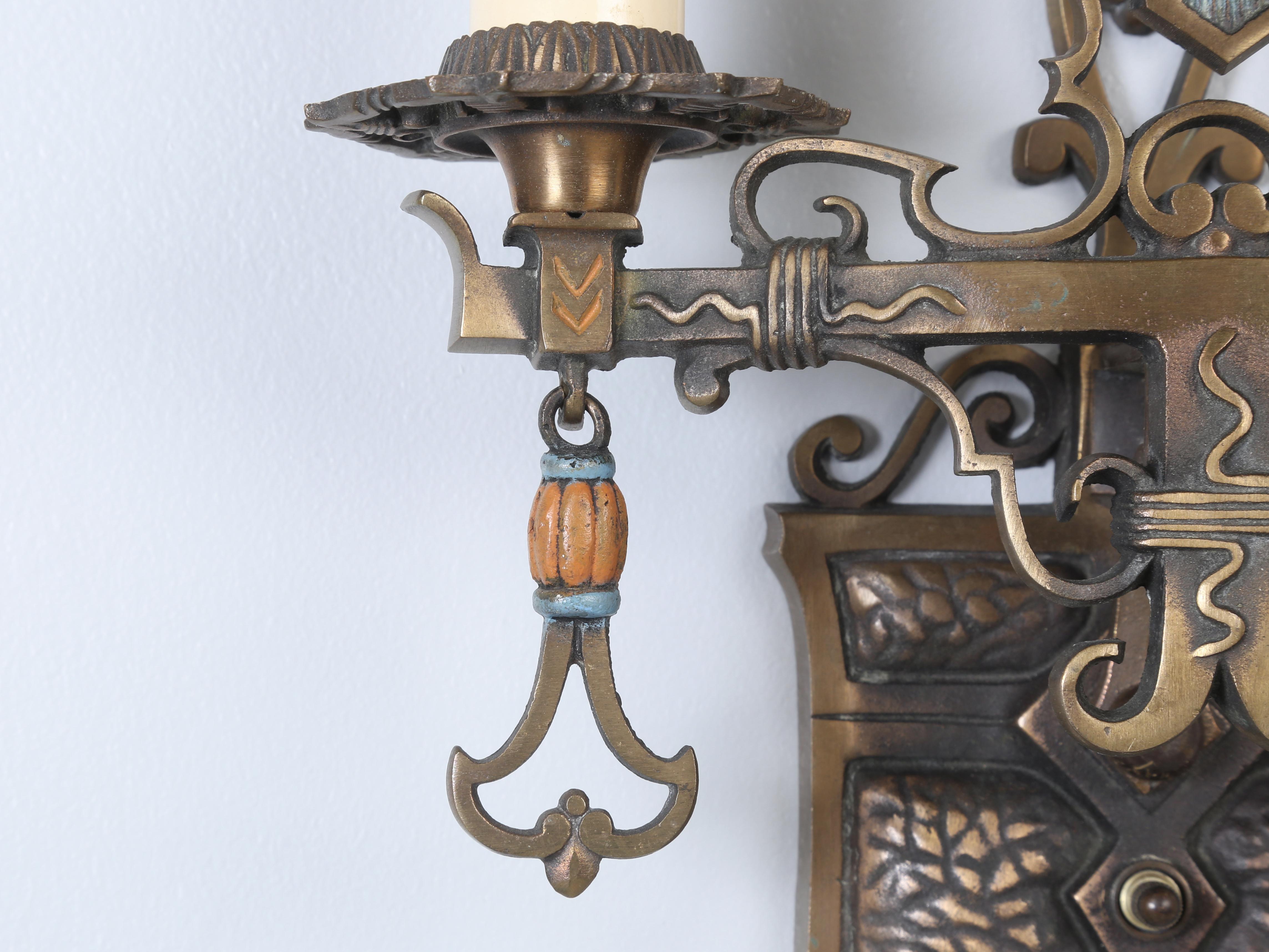 Pair Brass Sconces Removed from a Historic Howard Van Doren Shaw Home c1909 In Good Condition For Sale In Chicago, IL