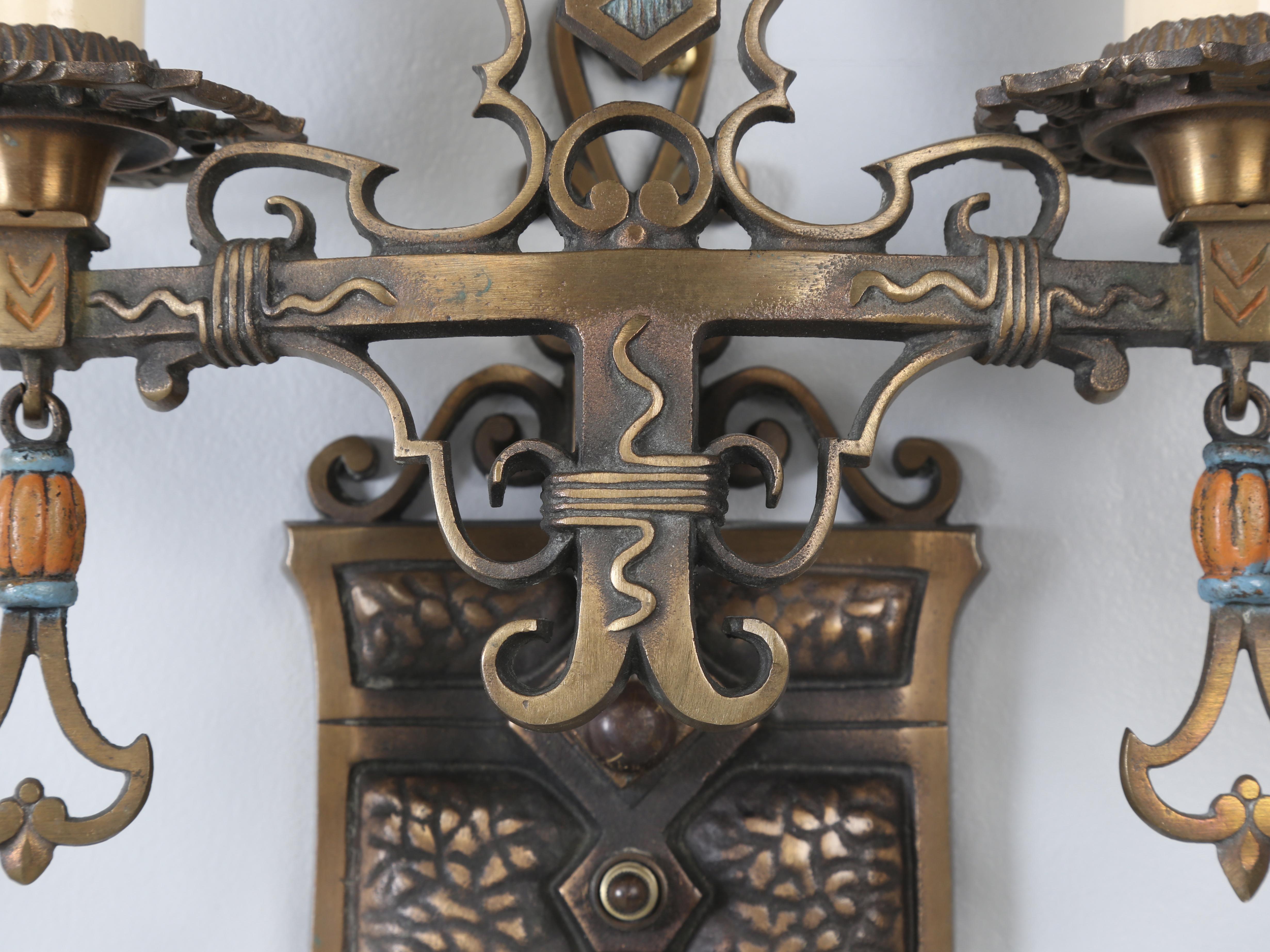 Early 20th Century Pair Brass Sconces Removed from a Historic Howard Van Doren Shaw Home c1909 For Sale