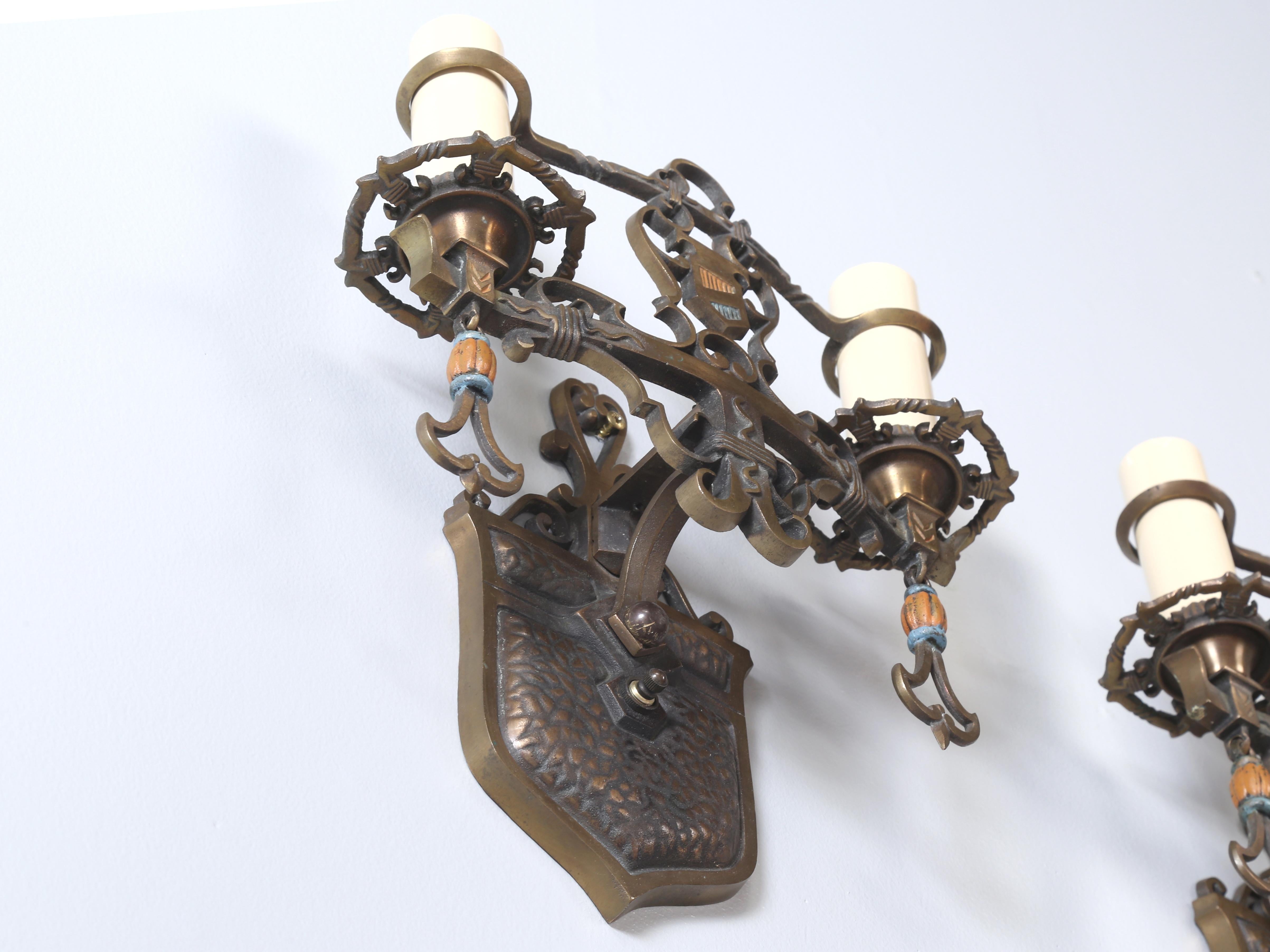 Pair Brass Sconces Removed from a Historic Howard Van Doren Shaw Home c1909 For Sale 2