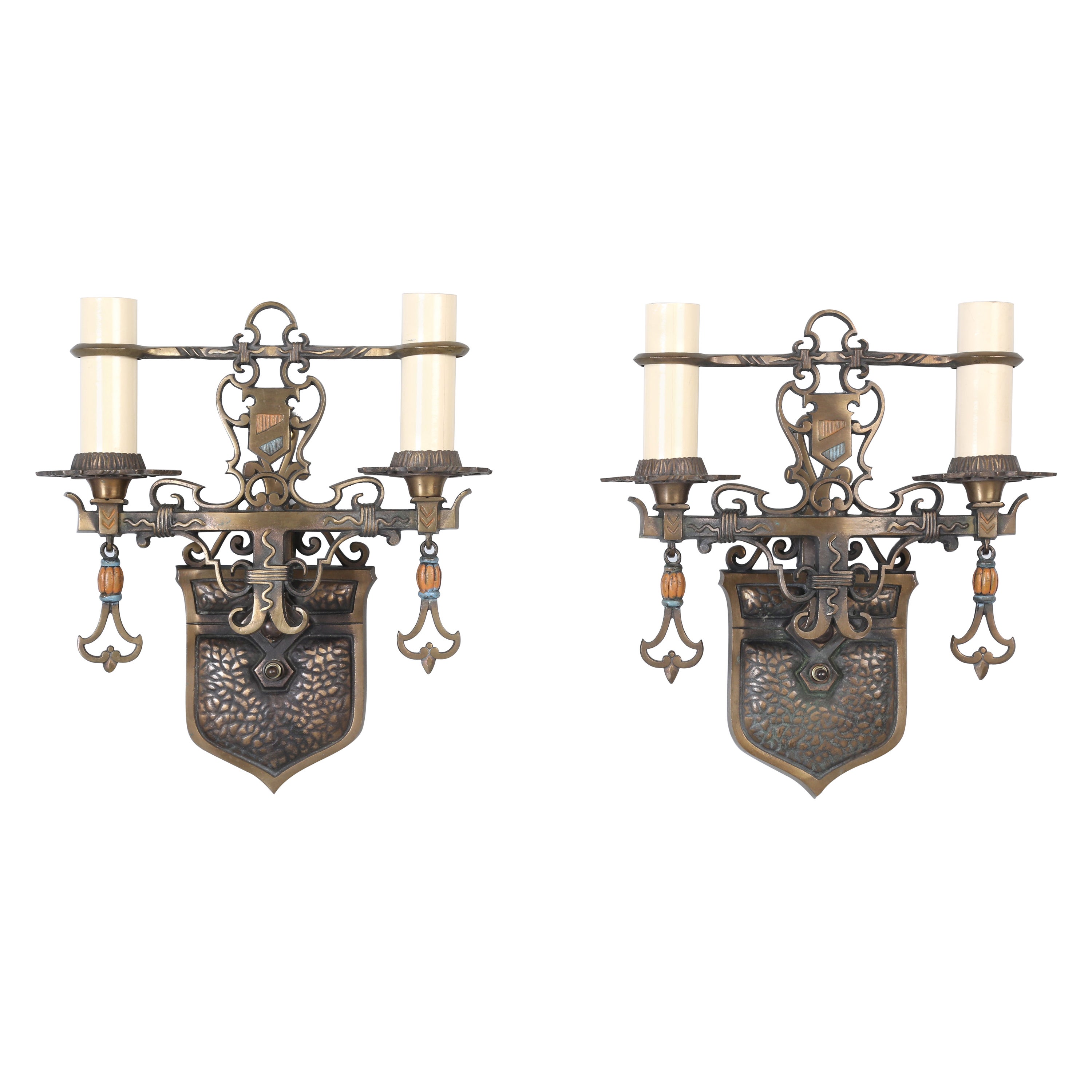 Pair Brass Sconces Removed from a Historic Howard Van Doren Shaw Home c1909