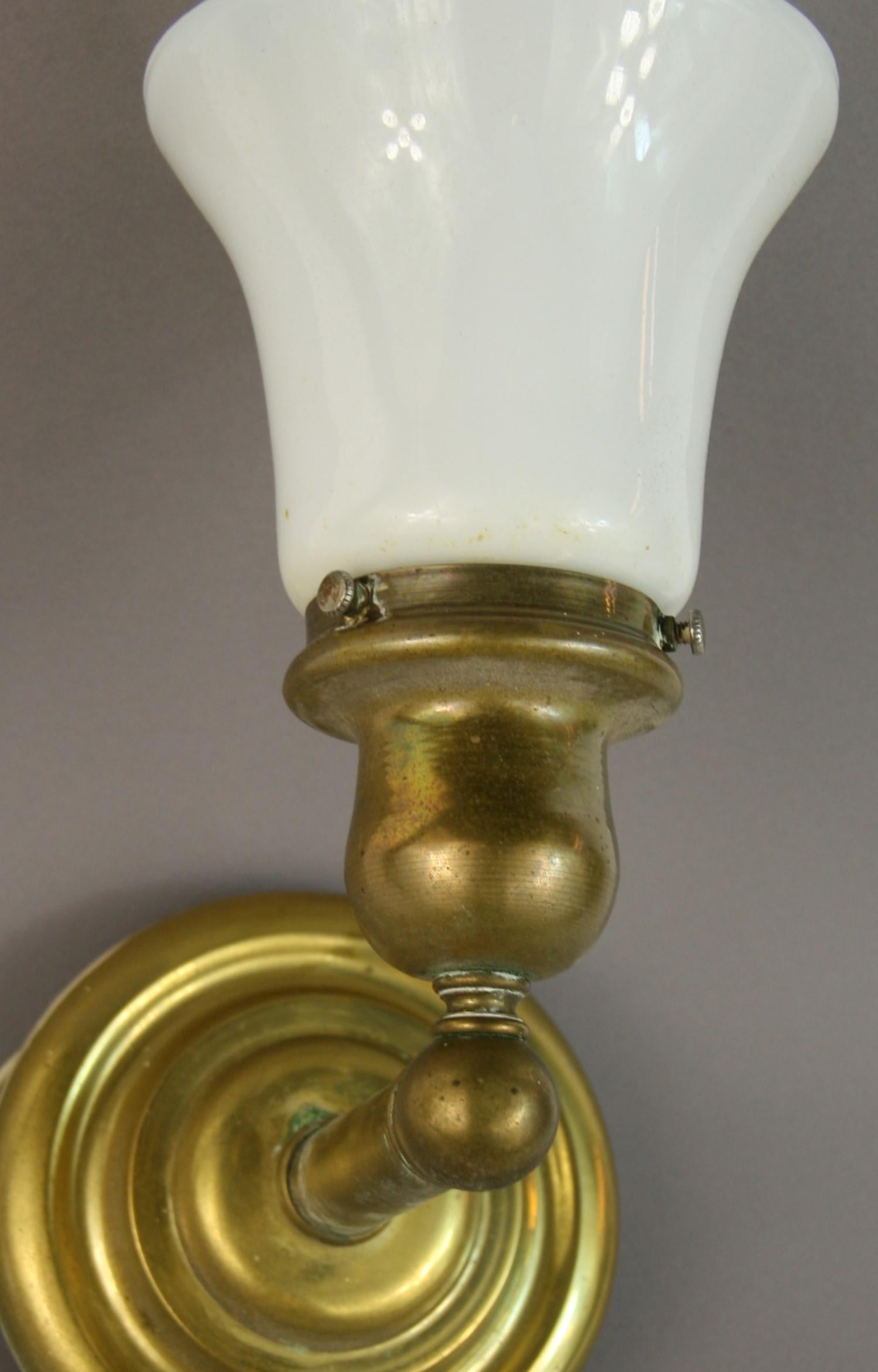 Pair of Brass Sconces with Opaline Glass Shade, circa 1940s 2