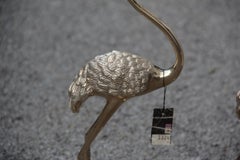 Pair of Brass Sculptures of 1960 Gold Colored Flamingos Solid Brass