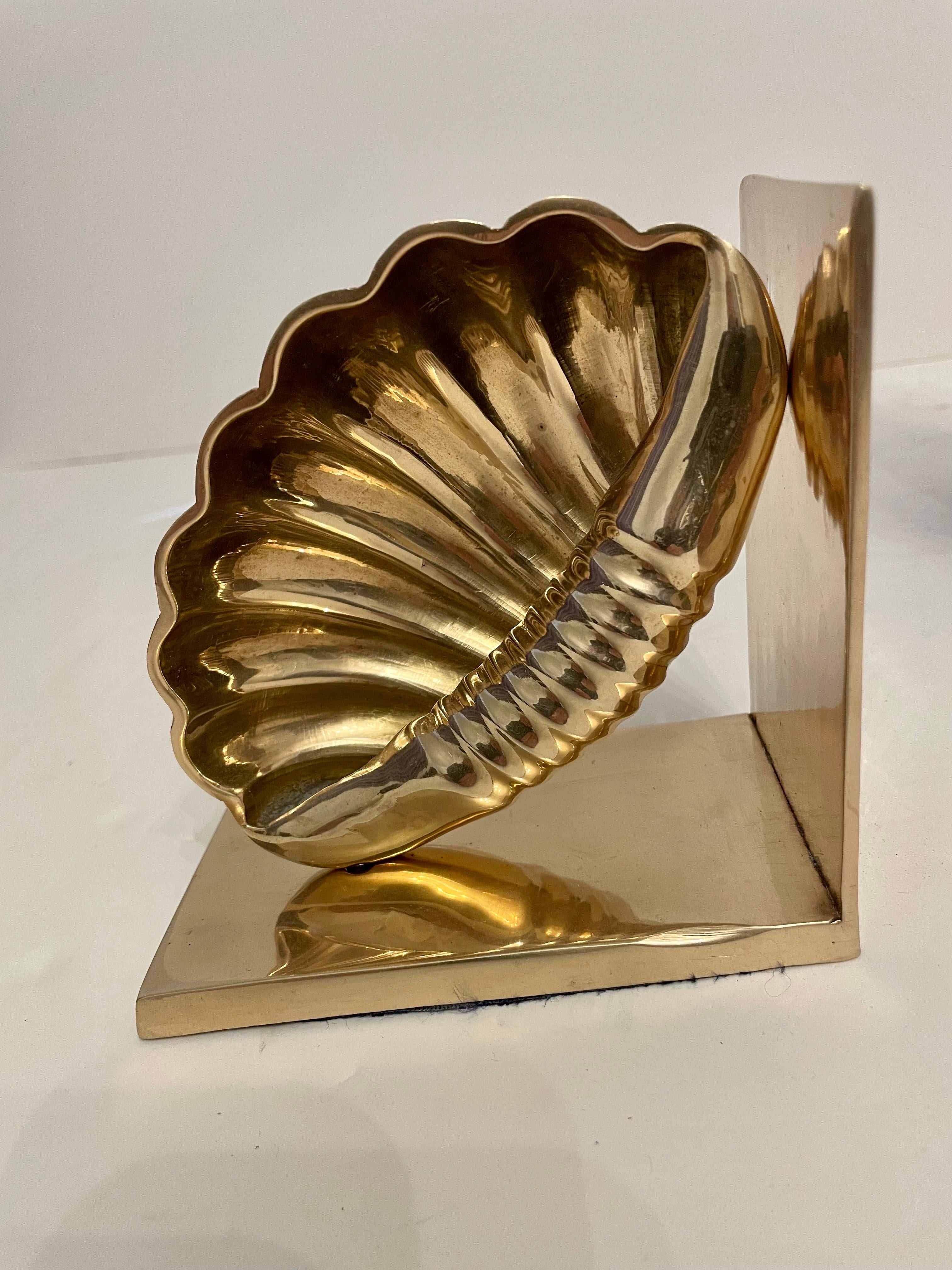 Korean Pair Brass Seashell Nautilus Bookends For Sale