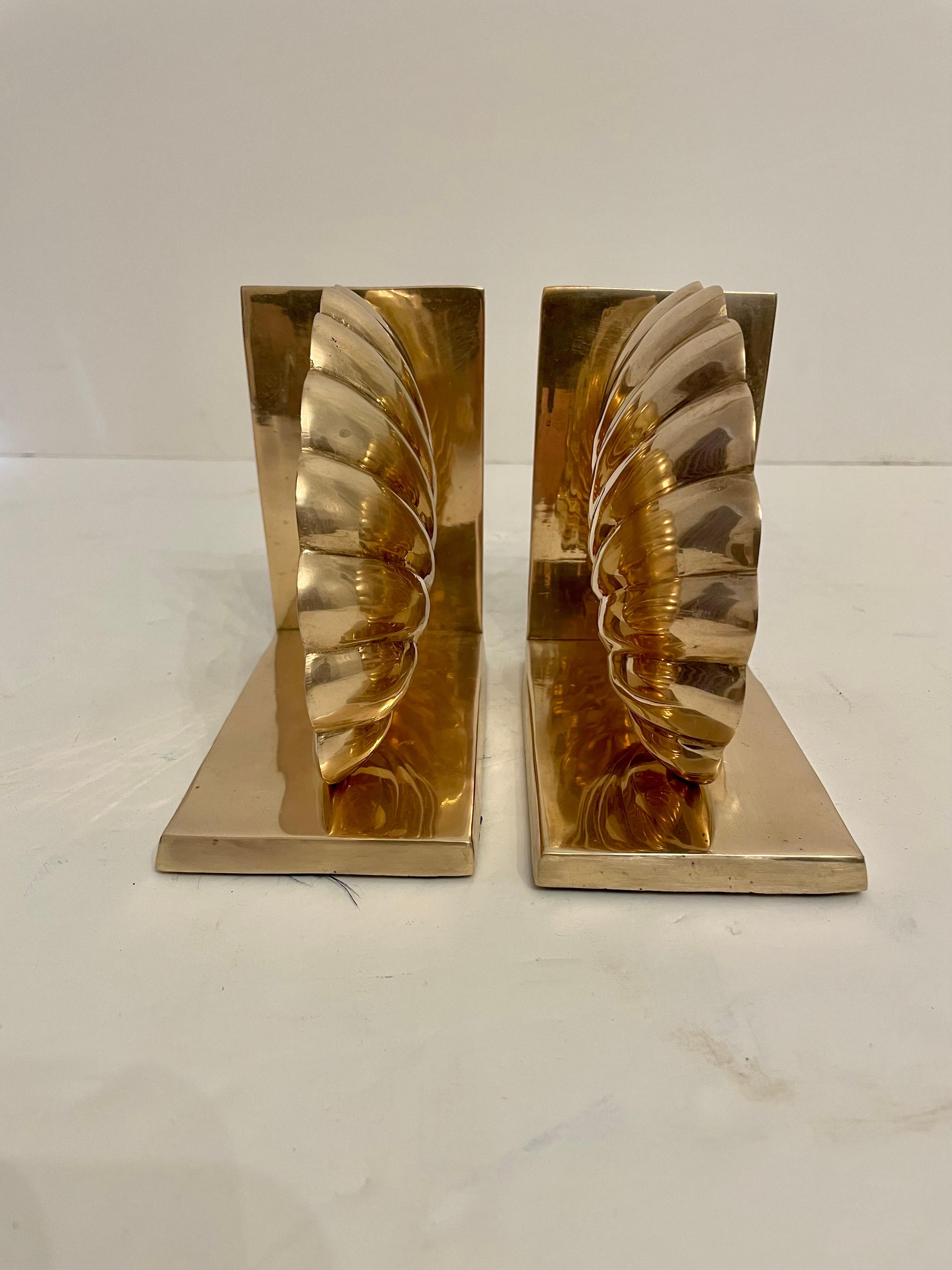 20th Century Pair Brass Seashell Nautilus Bookends For Sale