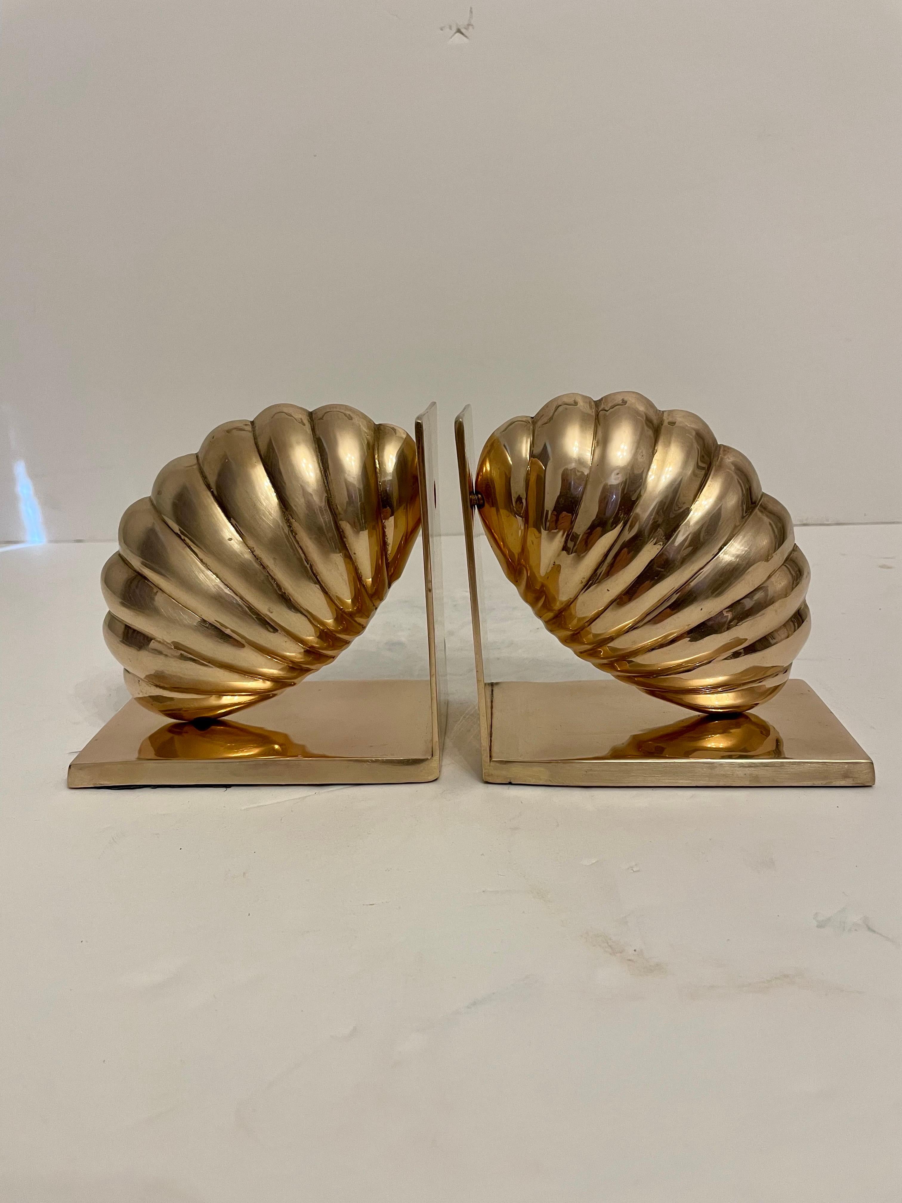 Pair Brass Seashell Nautilus Bookends For Sale 1