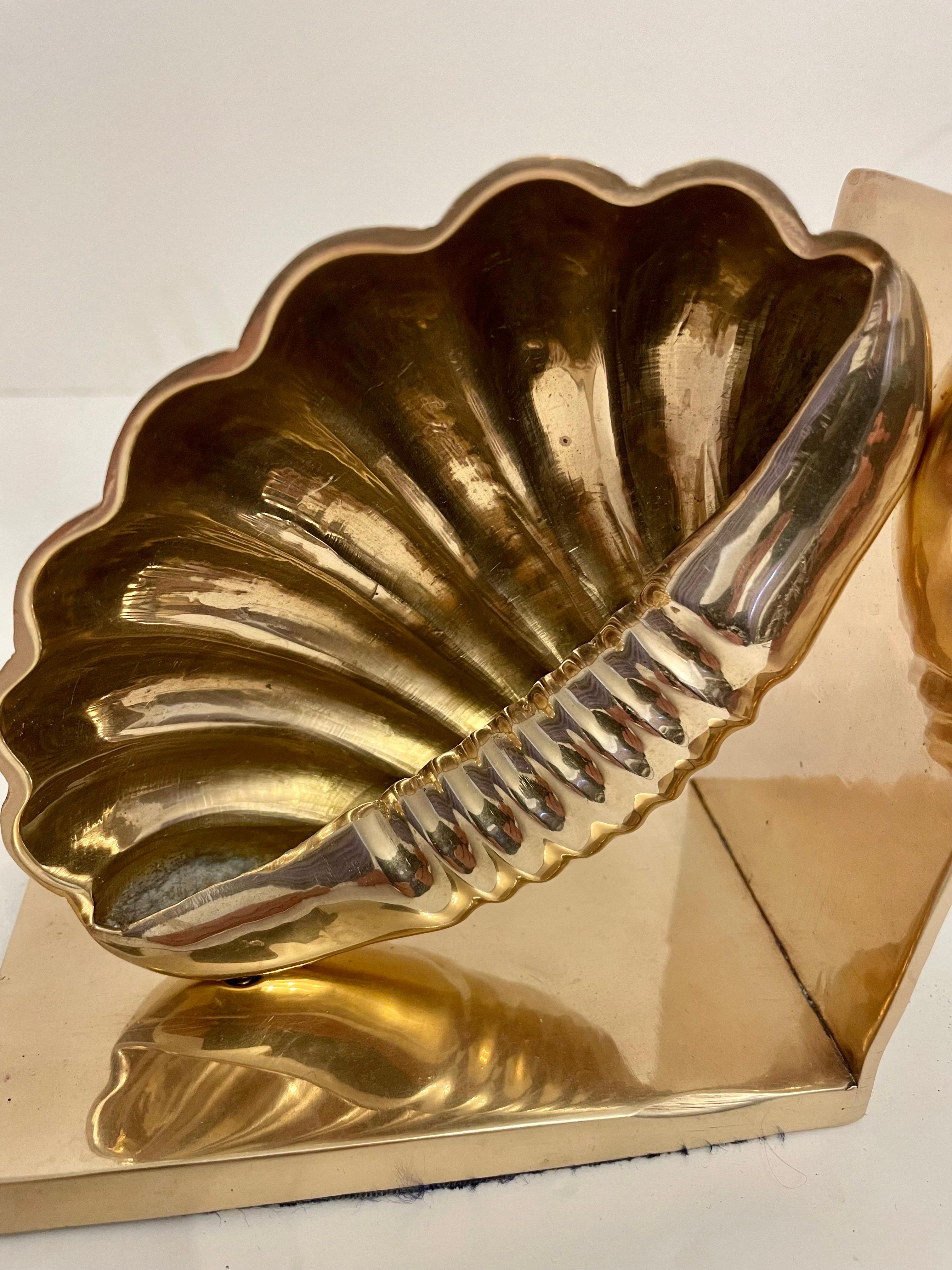 Pair Brass Seashell Nautilus Bookends For Sale 2