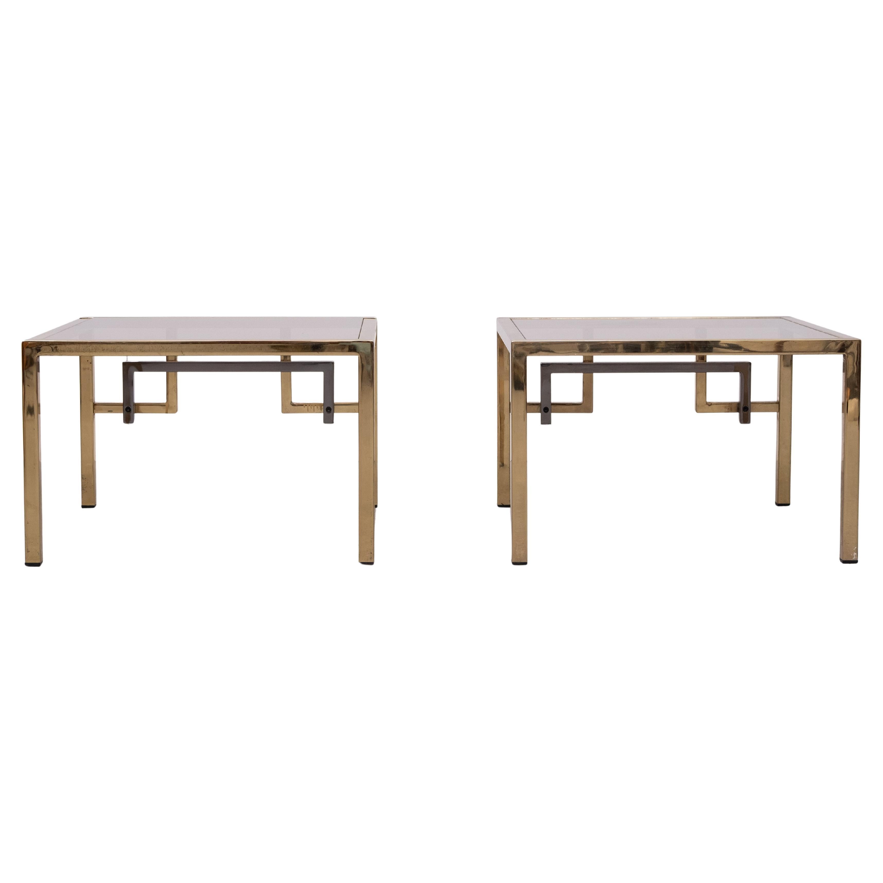 Belgian Pair Brass square side tables Belgo Chrome 1970s Belgium For Sale