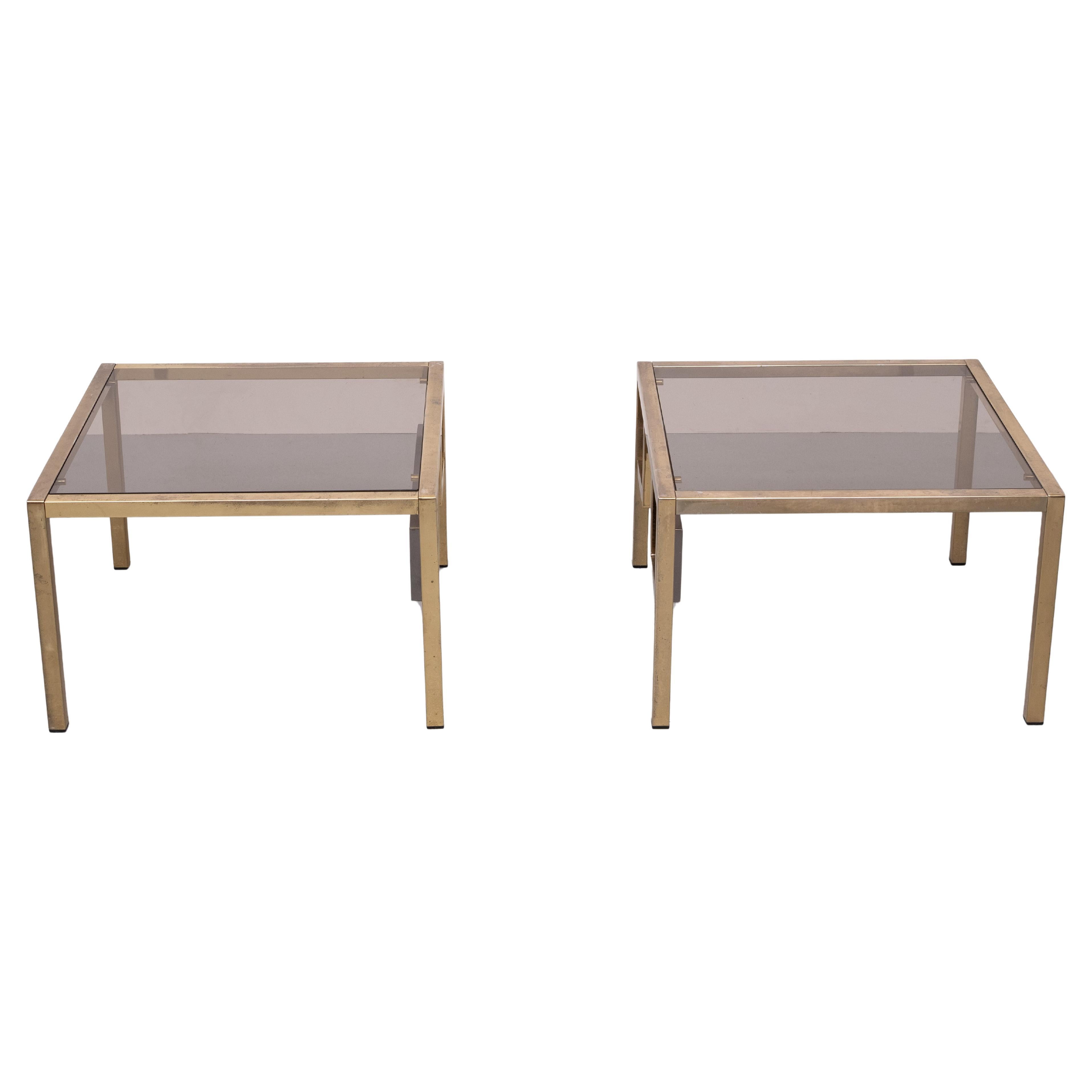 Pair Brass square side tables Belgo Chrome 1970s Belgium In Good Condition For Sale In Den Haag, NL