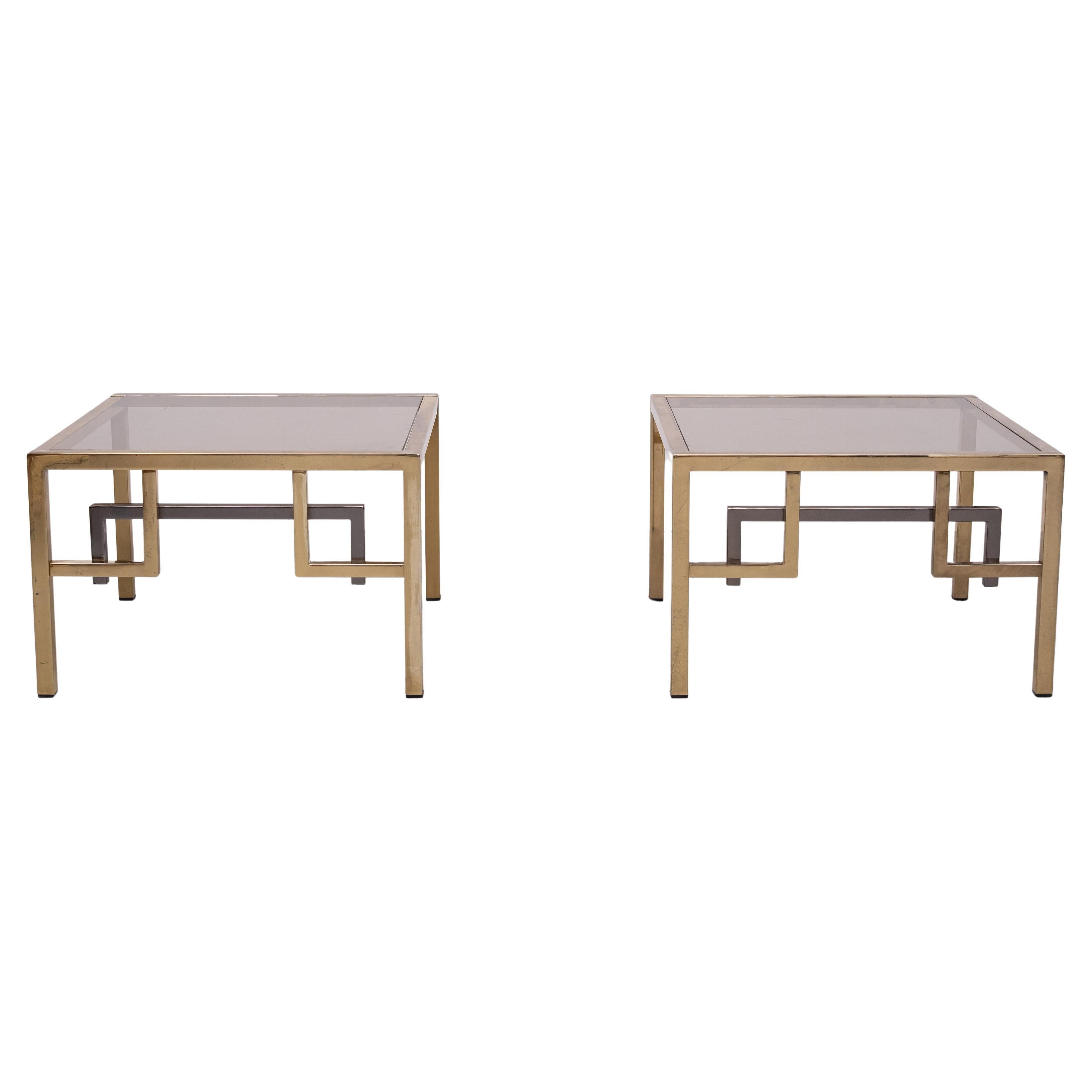 Late 20th Century Pair Brass square side tables Belgo Chrome 1970s Belgium For Sale